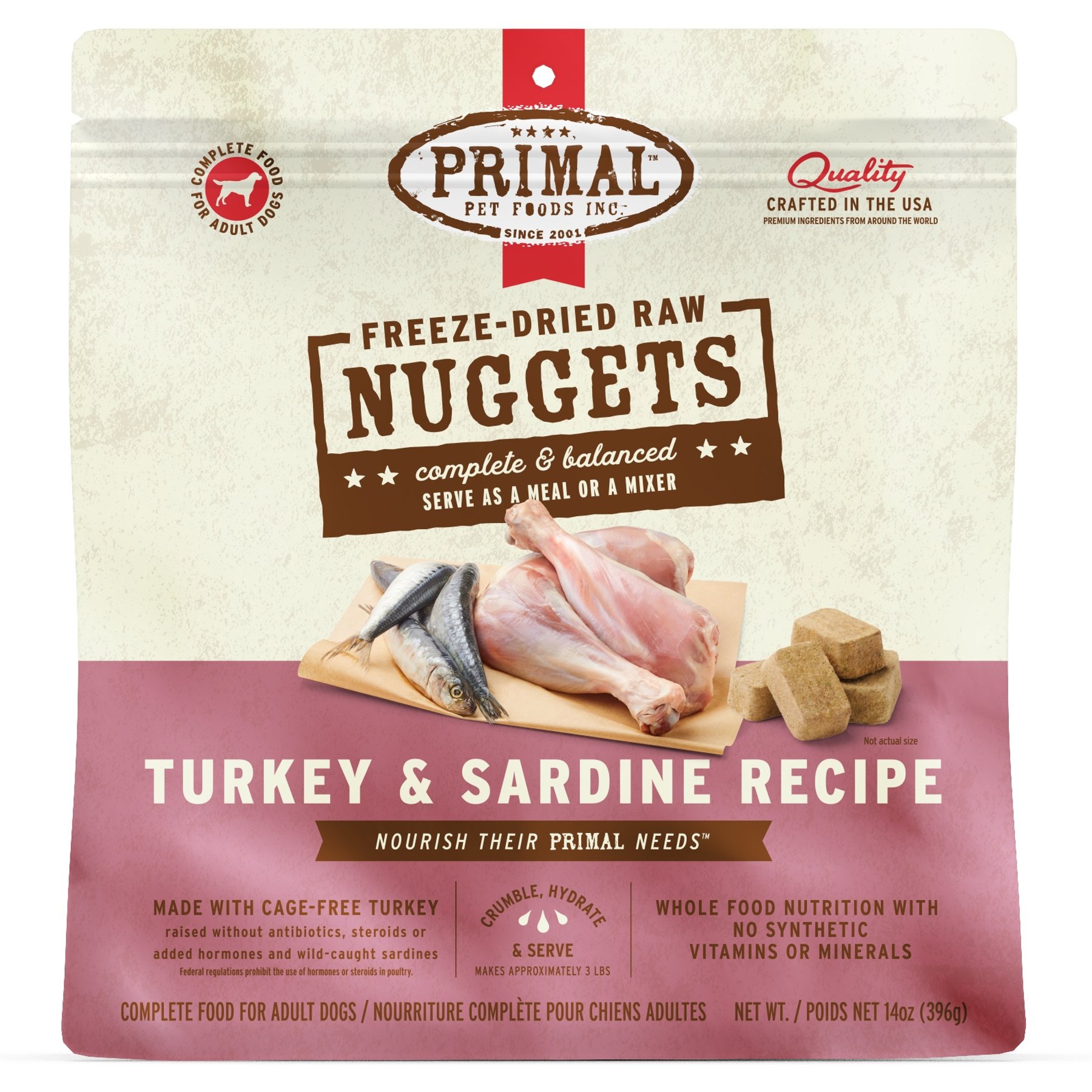 Primal Turkey & Sardine Formula Nuggets Grain-Free Raw Freeze-Dried Dog Food