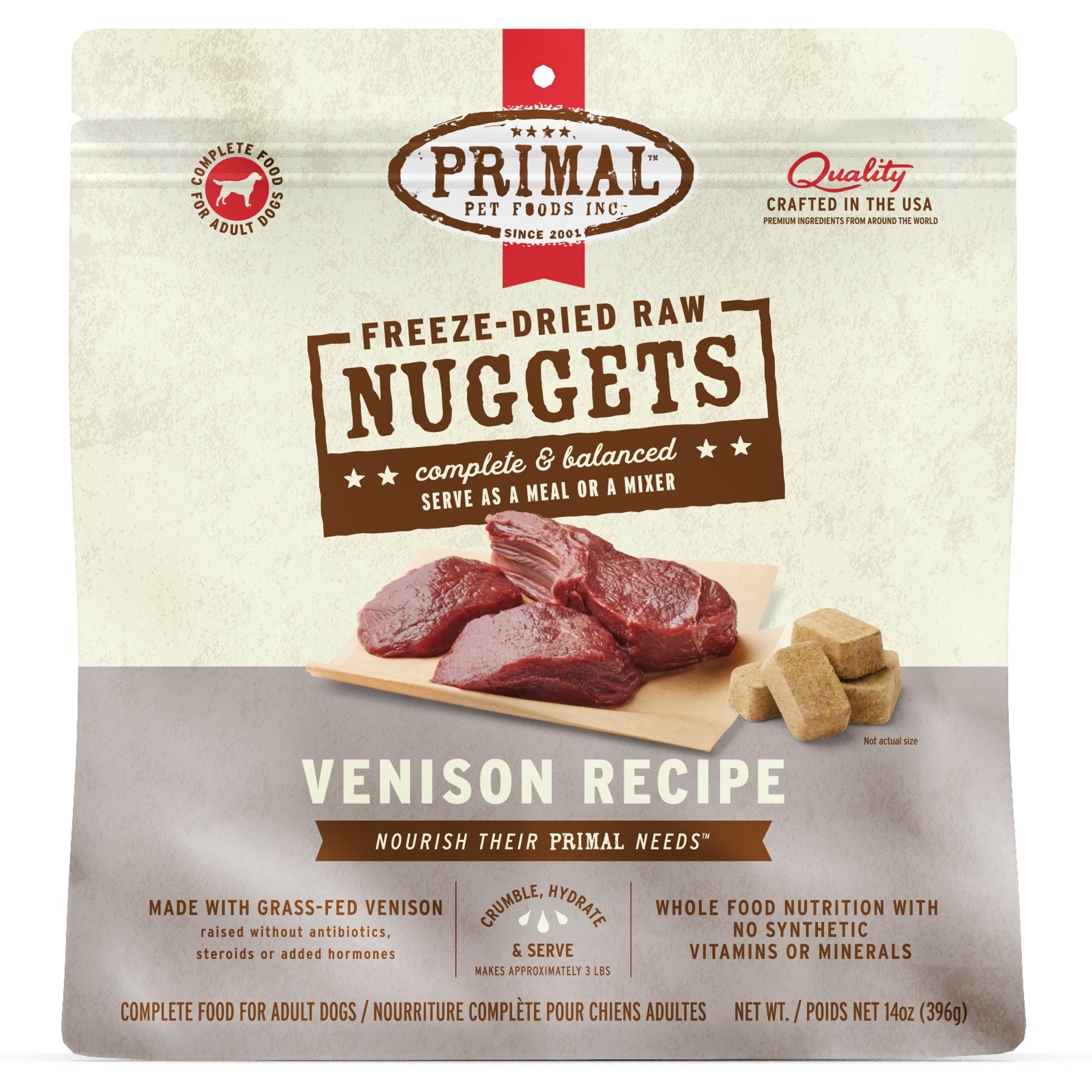 Primal Venison Nuggets Grain-Free Raw Freeze-Dried Dog Food