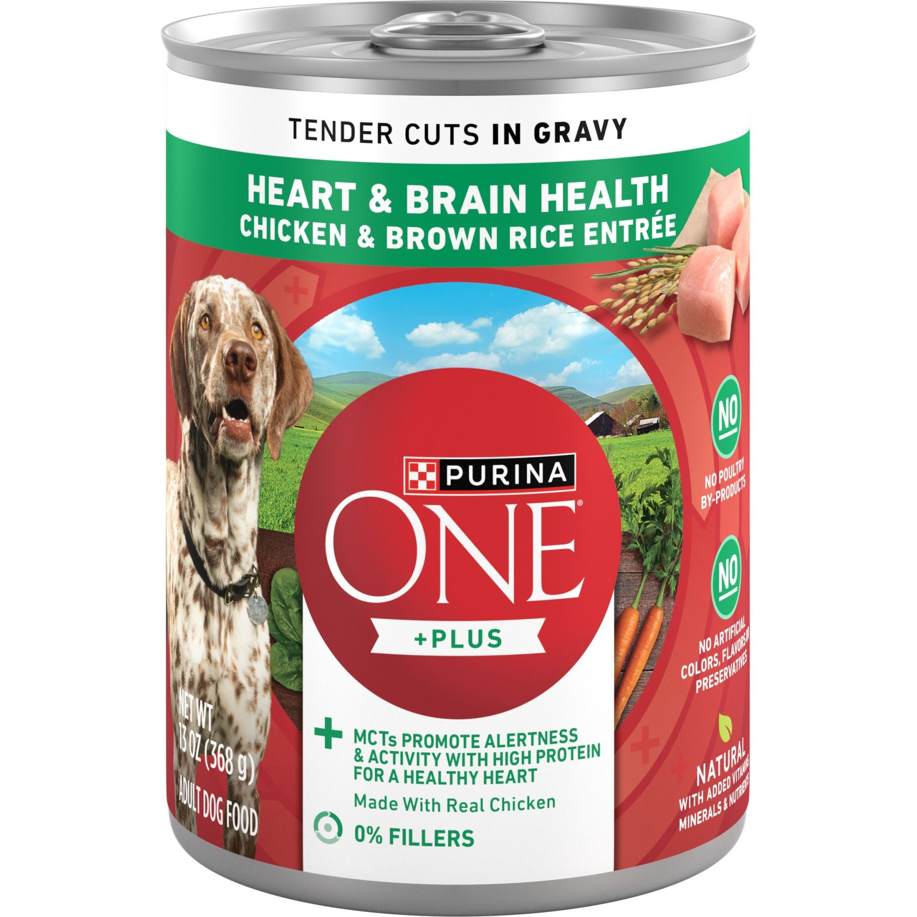 Purina ONE Purina ONE Plus Tender Cuts in Gravy Heart & Brain Chicken & Brown Rice Entree Natural Wet Dog Food, 13-oz can, case of 12 dog food package