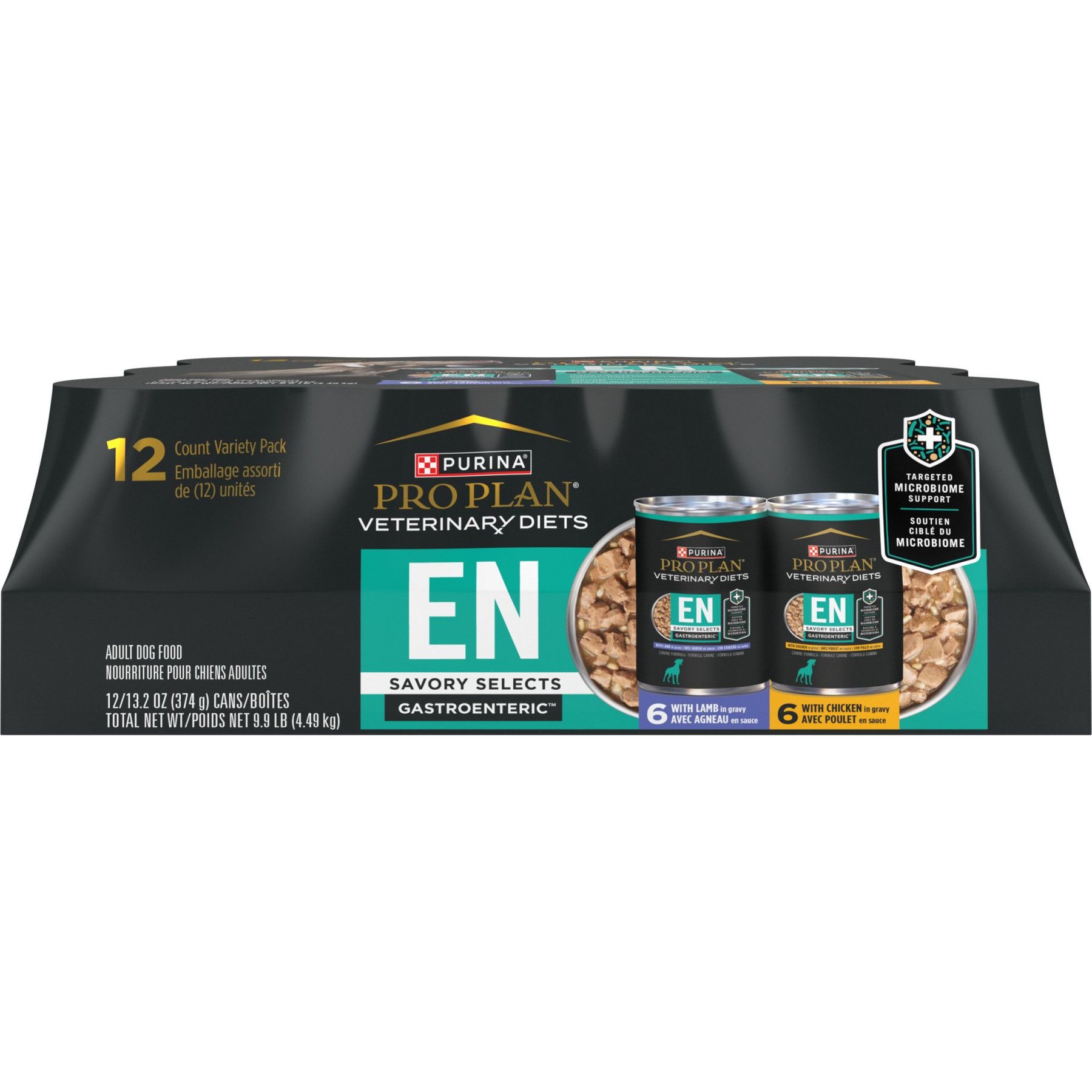 Purina Pro Plan Veterinary Diets EN Savory Selects Gastroenteric with Chicken in-Gravy & Lamb Chunks-in-Gravy Variety Pack Wet Adult Dog Food, 13.3-oz can, case of 12