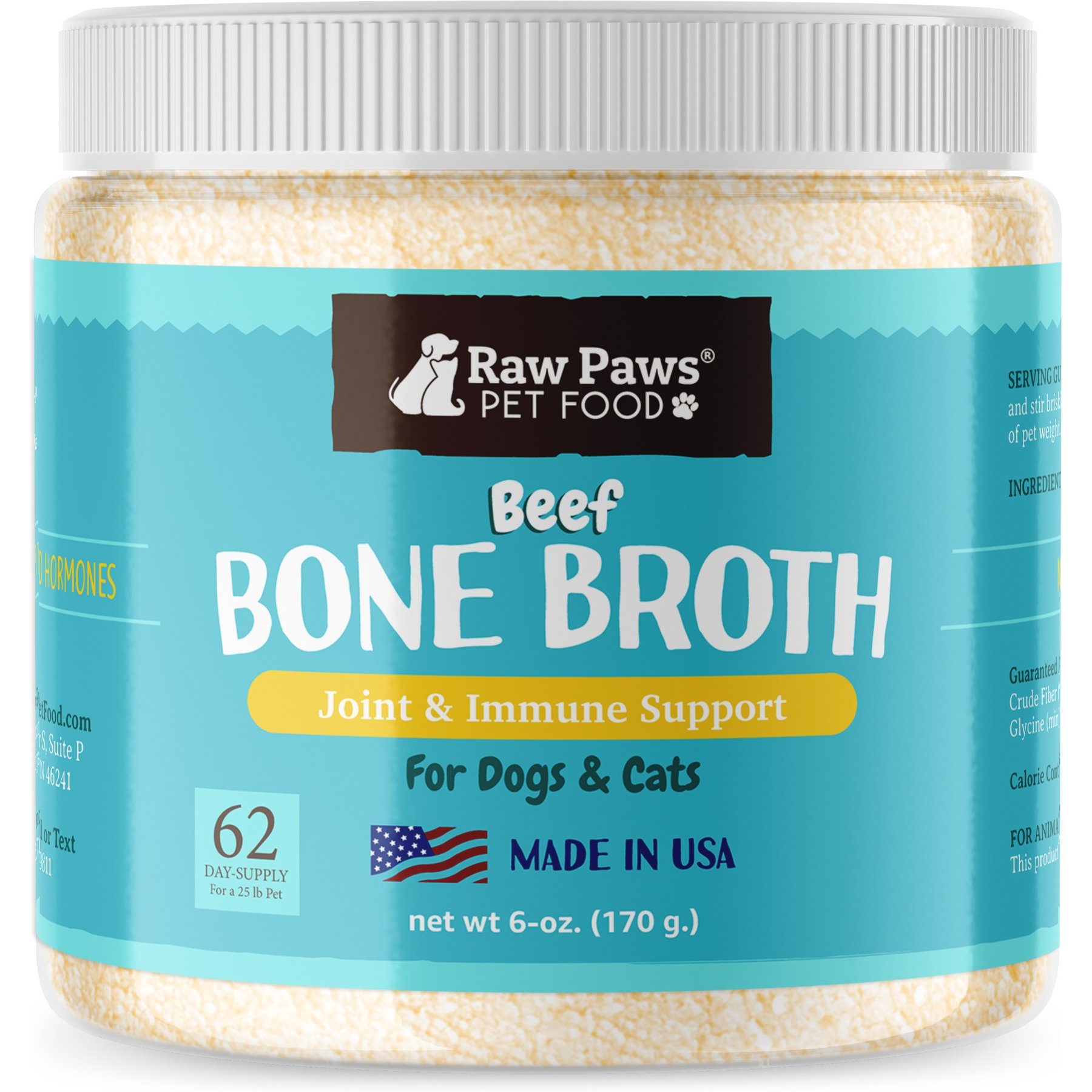 Raw Paws Grass-Fed Beef Bone Broth Powder for Dogs & Cats, Pet Supplement & Grain-Free Food Topper