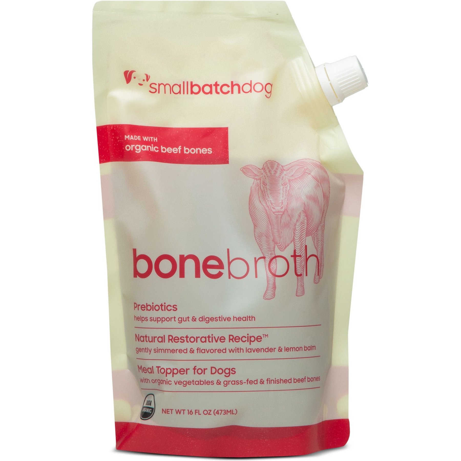 Smallbatch Pets Organic Shelf Stable Adult Beef Bone Broth Grain-Free Liquid Wet Dog Food Topper, 16-fl oz bottle