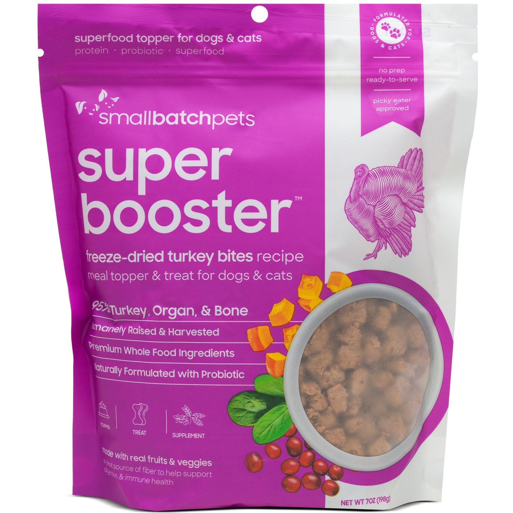 Smallbatch Pets Super Booster Turkey Bites Grain-Free Adult Freeze-Dried Dog & Cat Treats