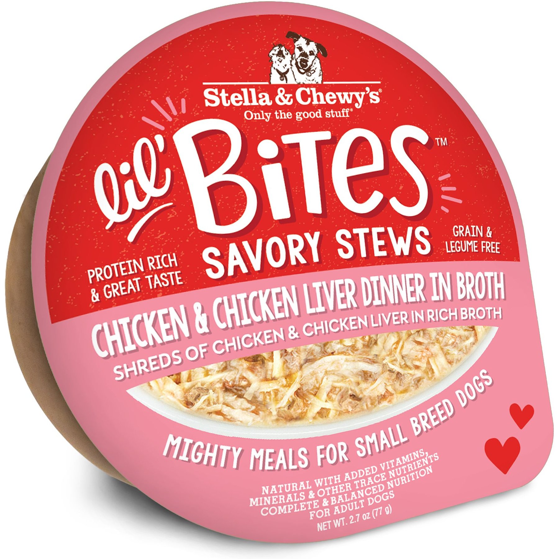 Stella & Chewy's Lil Bites Savory Stews Grain-Free Chicken & Chicken Liver in Broth Flavored Shredded Small Breed Wet Dog Food, 2.7-oz cup, case of 12