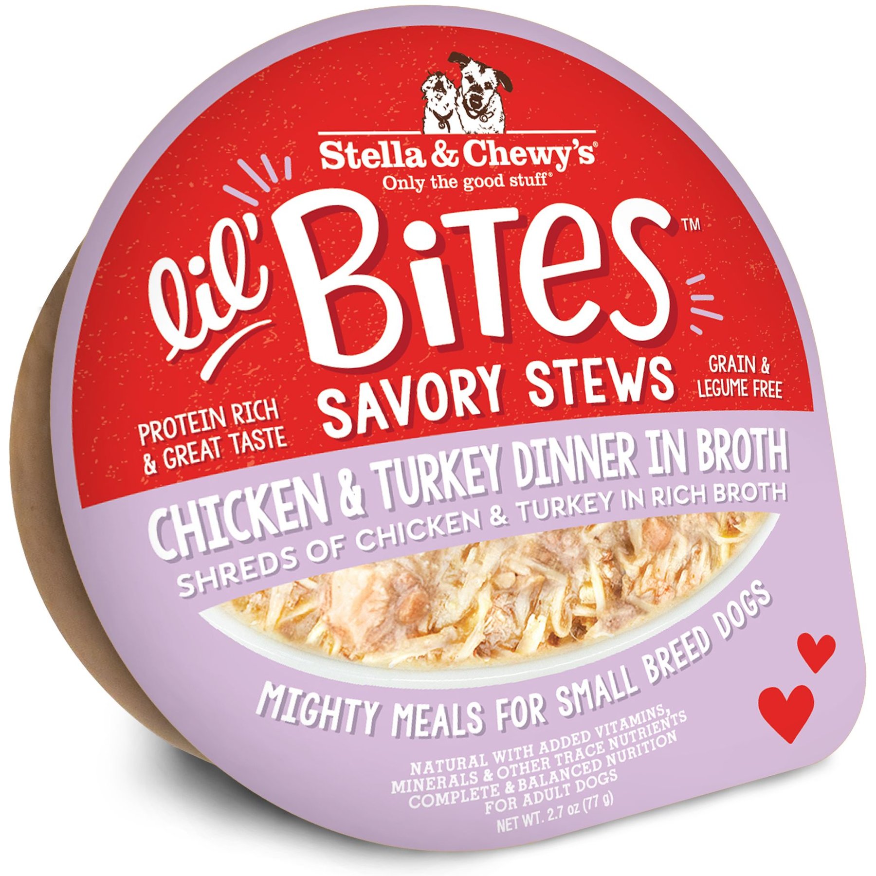 Stella & Chewy's Lil Bites Savory Stews Grain-Free Chicken & Turkey in Broth Flavored Shredded Small Breed Wet Dog Food, 2.7-oz cup, case of 12