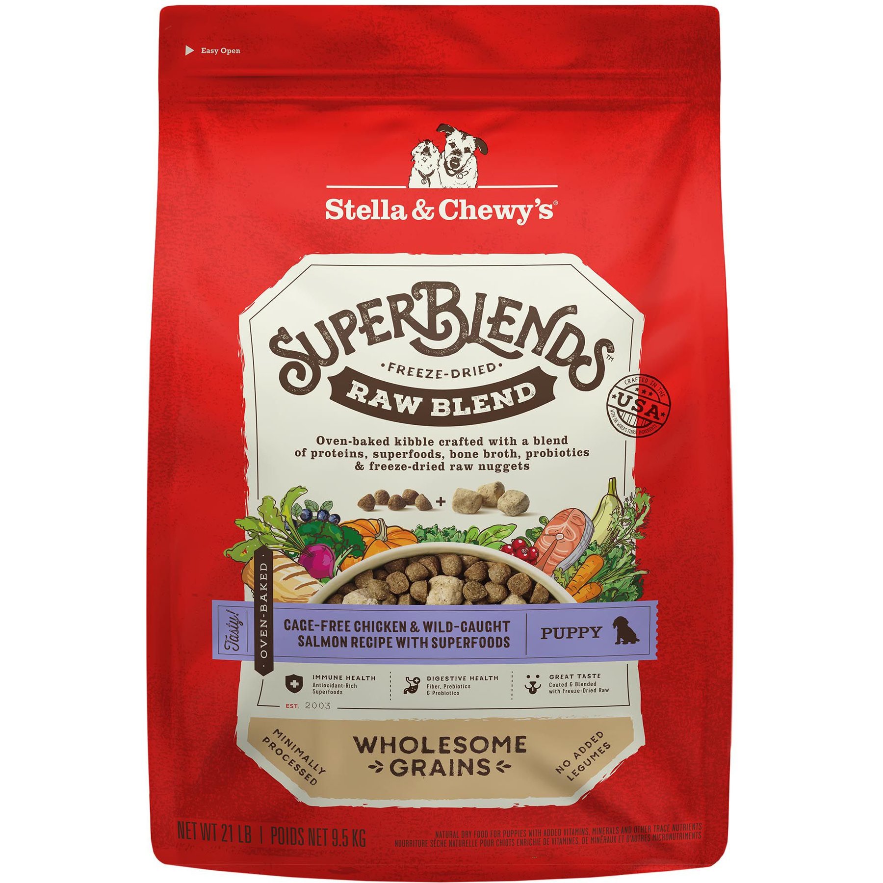 Stella & Chewy's SuperBlends Raw Blend Wholesome Grains Puppy Cage-Free Chicken & Wild Caught Salmon Recipe with Superfoods Dry Dog Food