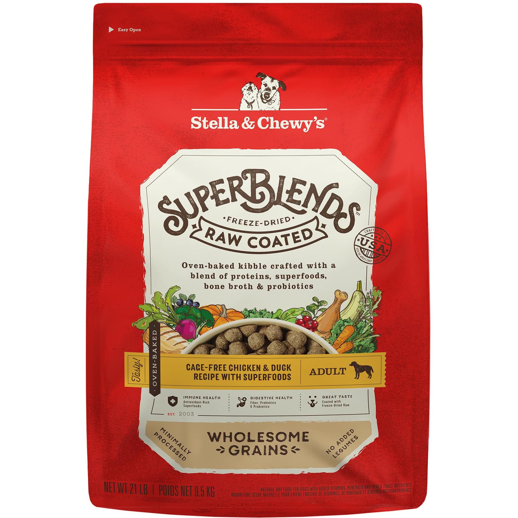 Stella & Chewy's SuperBlends Raw Coated Wholesome Grains Cage-Free Chicken & Duck Recipe with Superfoods Dry Dog Food