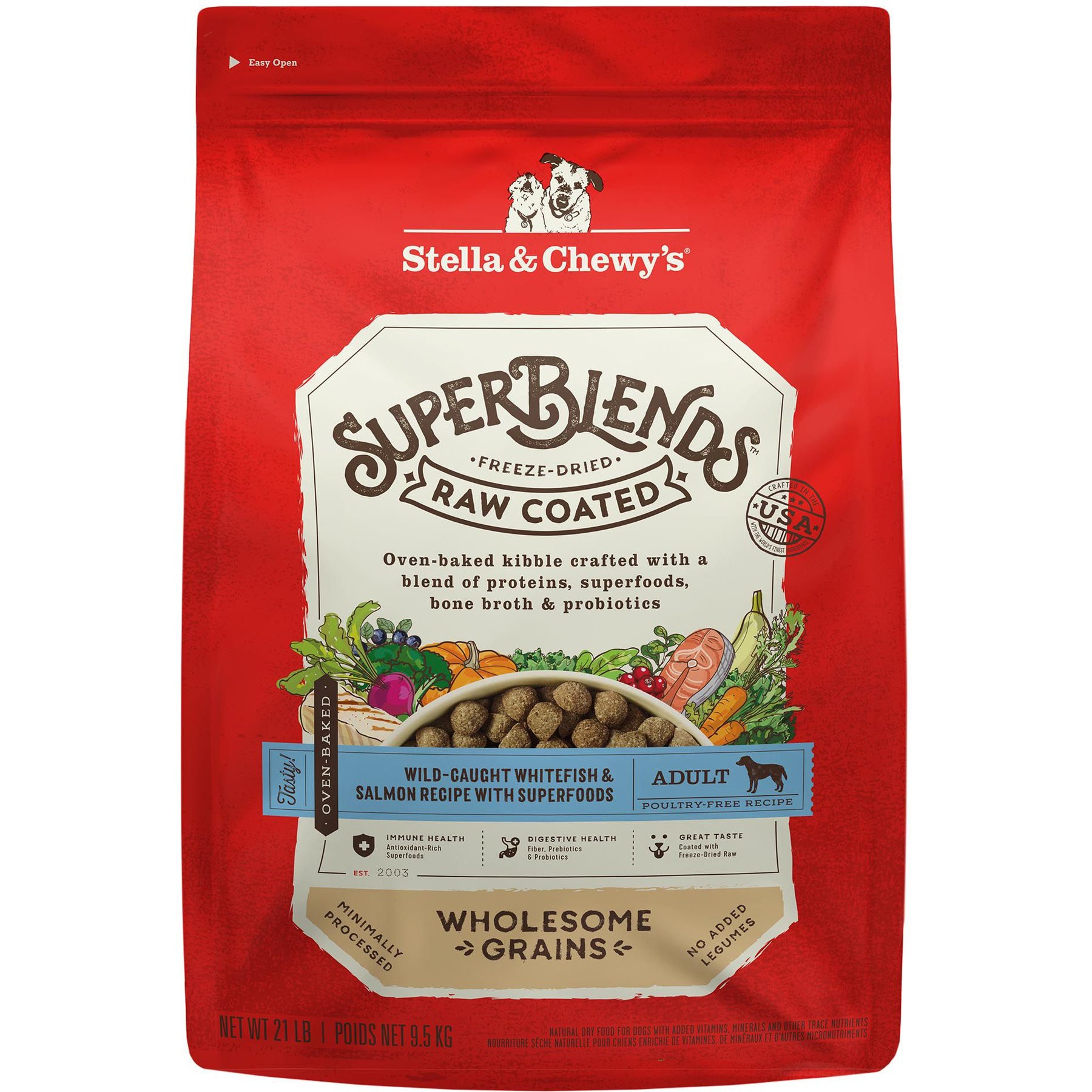Stella & Chewy's SuperBlends Raw Coated Wholesome Grains Wild-Caught Whitefish & Salmon Recipe with Superfoods Dry Dog Food