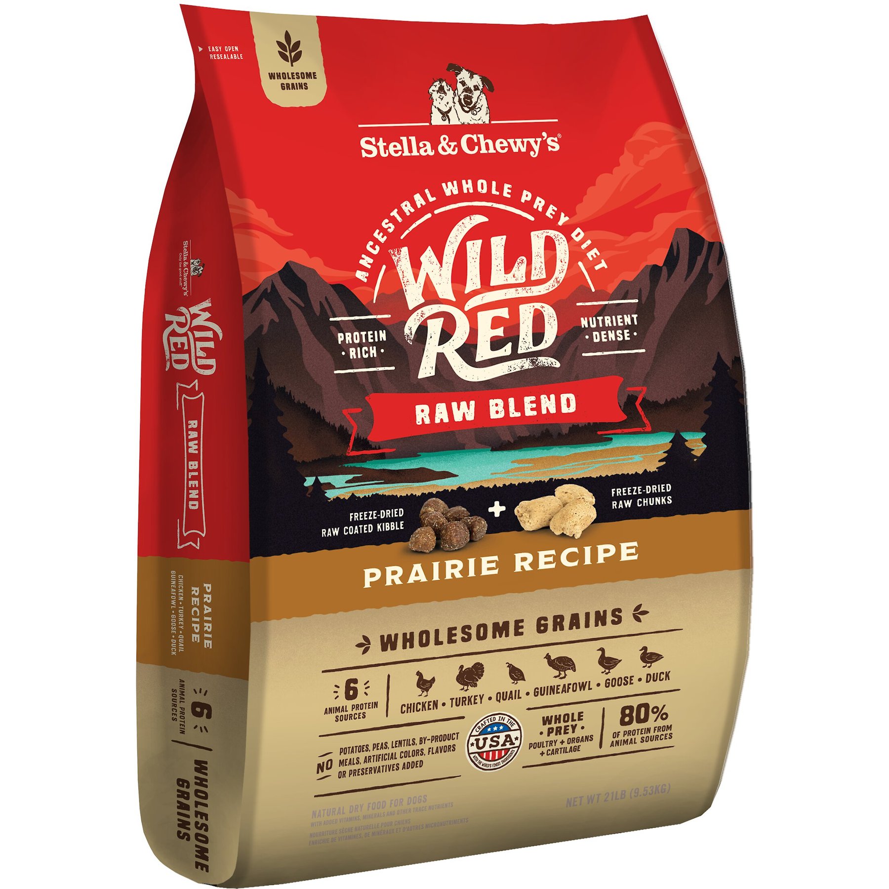 Stella & Chewy's Stella & Chewy's Wild Red Raw Blend Kibble Wholesome Grains Prairie Recipe Dry Dog Food dog food package