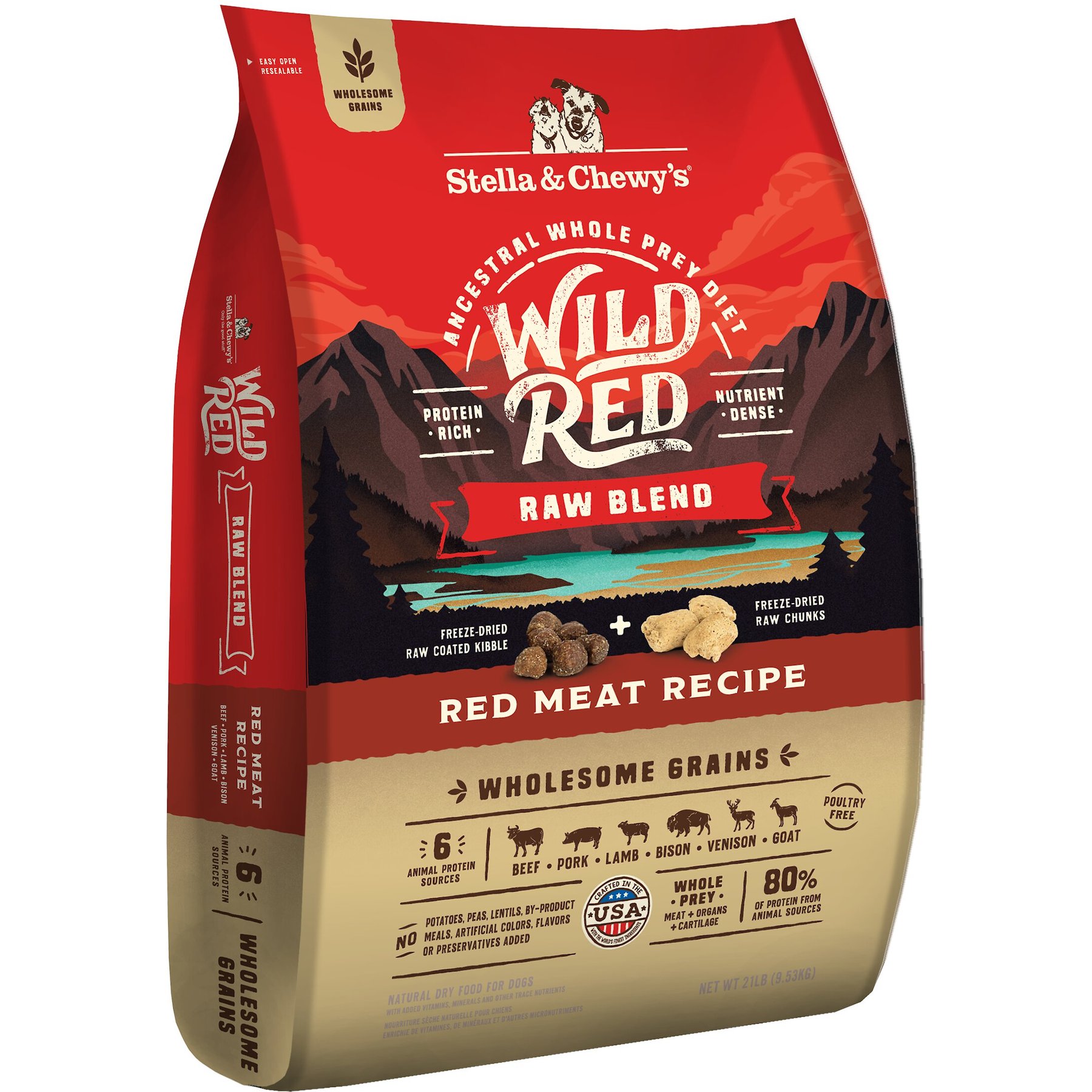 Stella & Chewy's Wild Red Raw Blend Kibble Wholesome Grains Red Meat Recipe Dry Dog Food