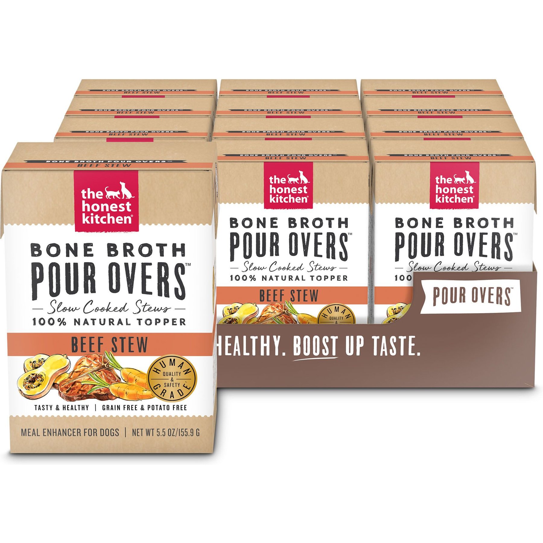 The Honest Kitchen Bone Broth POUR OVERS Beef Stew Wet Dog Food Topper, 5.5-oz, case of 12