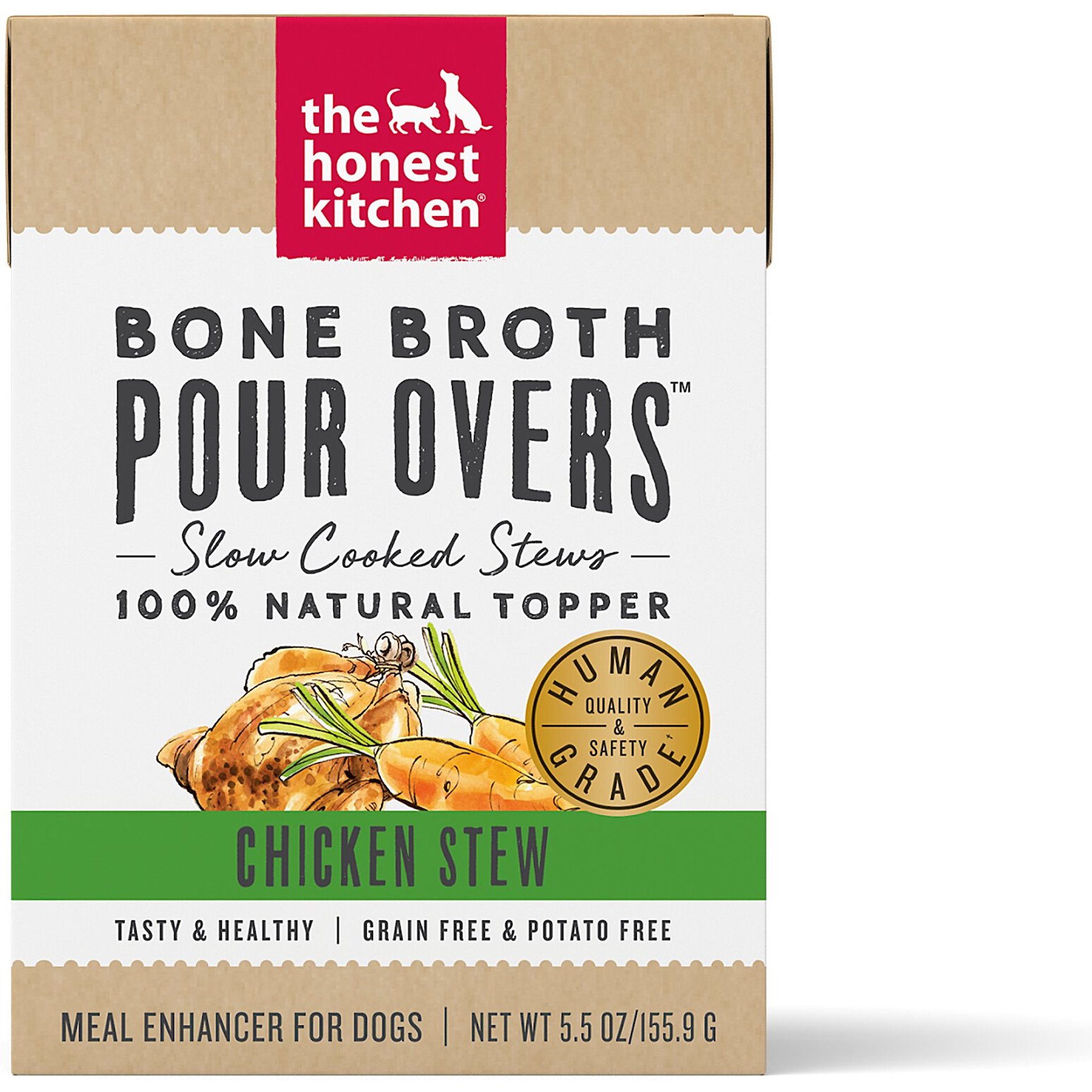 The Honest Kitchen Bone Broth POUR OVERS Chicken Stew Wet Dog Food Topper, 5.5-oz, case of 12