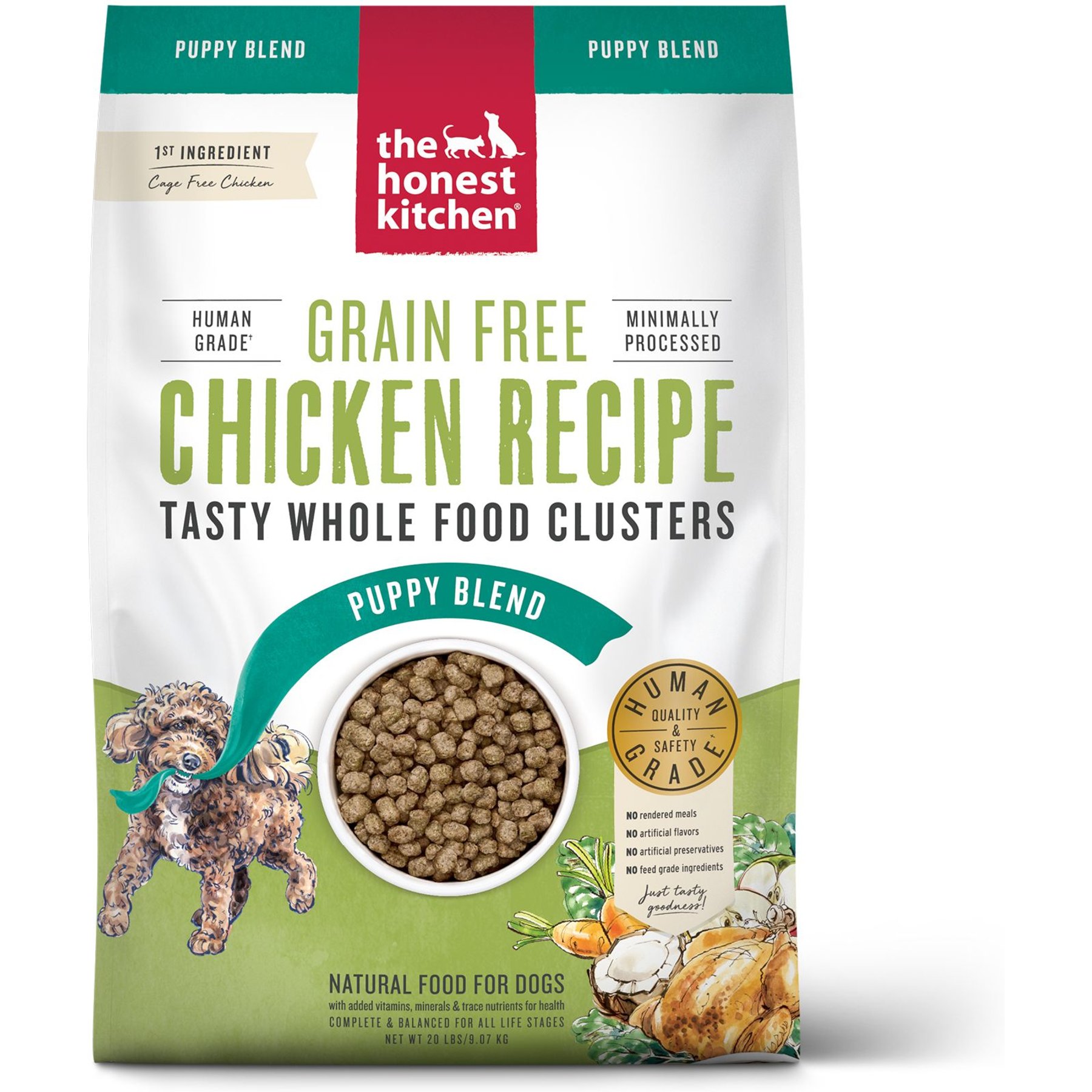 The Honest Kitchen Whole Food Clusters Chicken Recipe Puppy Blend Grain-Free Dehydrated Dog Food