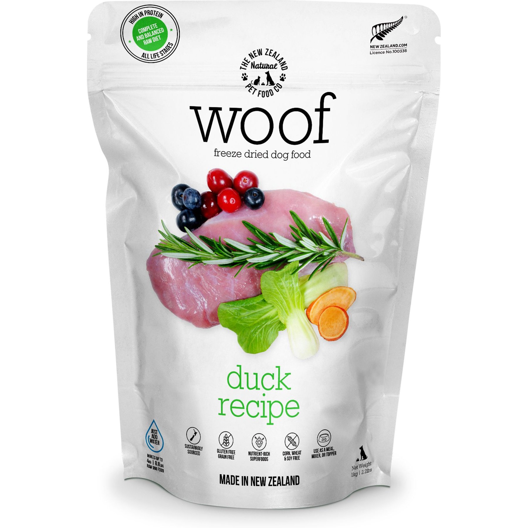 The New Zealand Natural Pet Food Co. The New Zealand Natural Pet Food Co. Woof Duck Recipe Grain-Free Freeze-Dried Dog Food dog food package