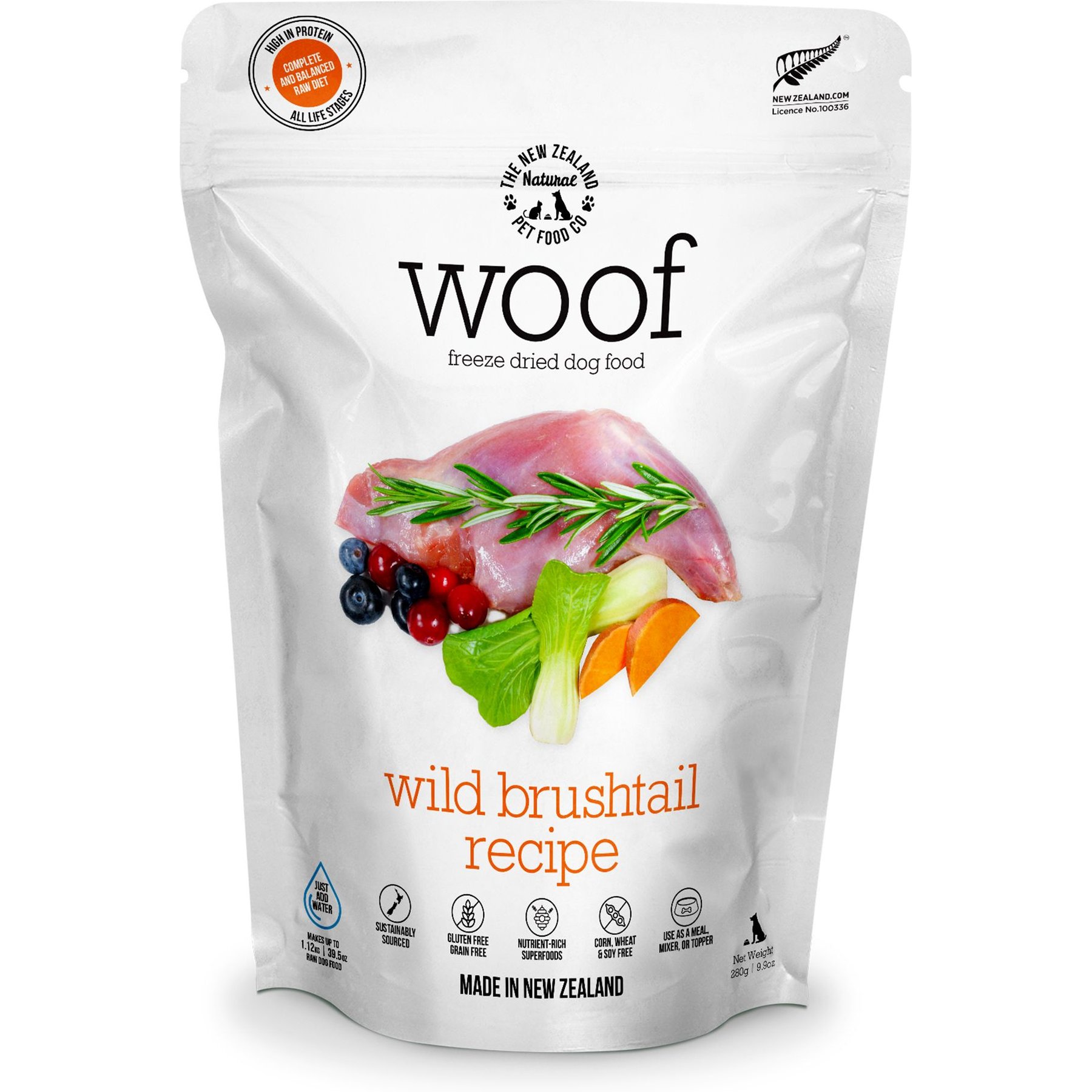 The New Zealand Natural Pet Food Co. Woof Wild Brushtail Grain-Free Freeze-Dried Raw Dog Food