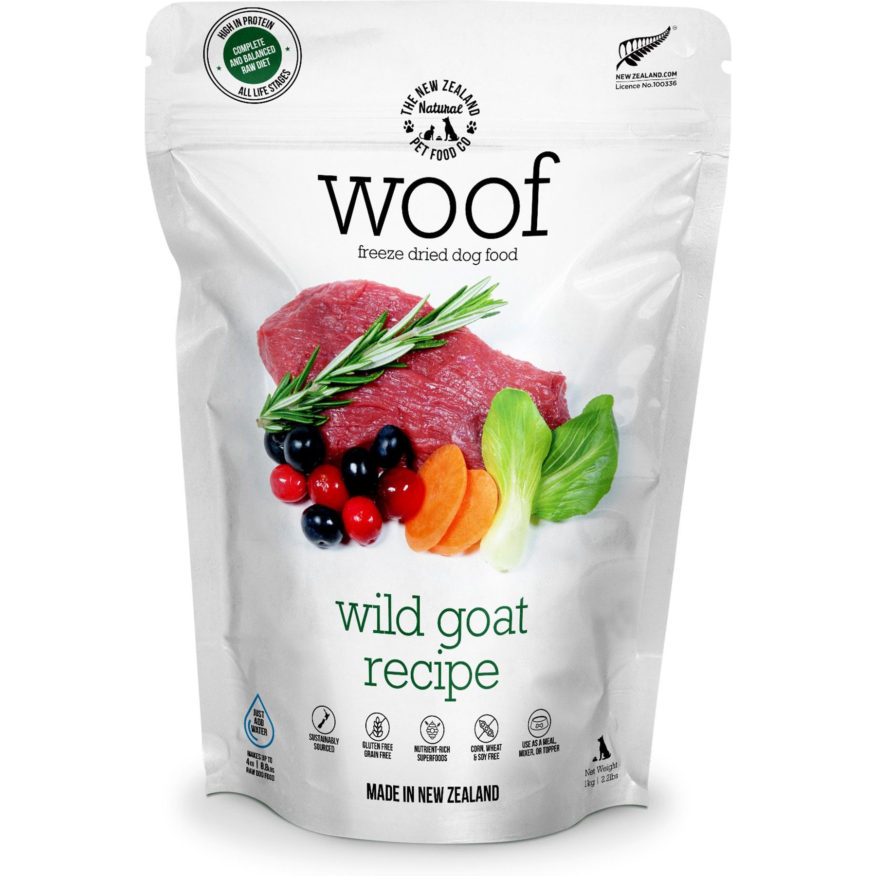 The New Zealand Natural Pet Food Co. Woof Wild Goat Grain-Free Freeze-Dried Raw Dog Food