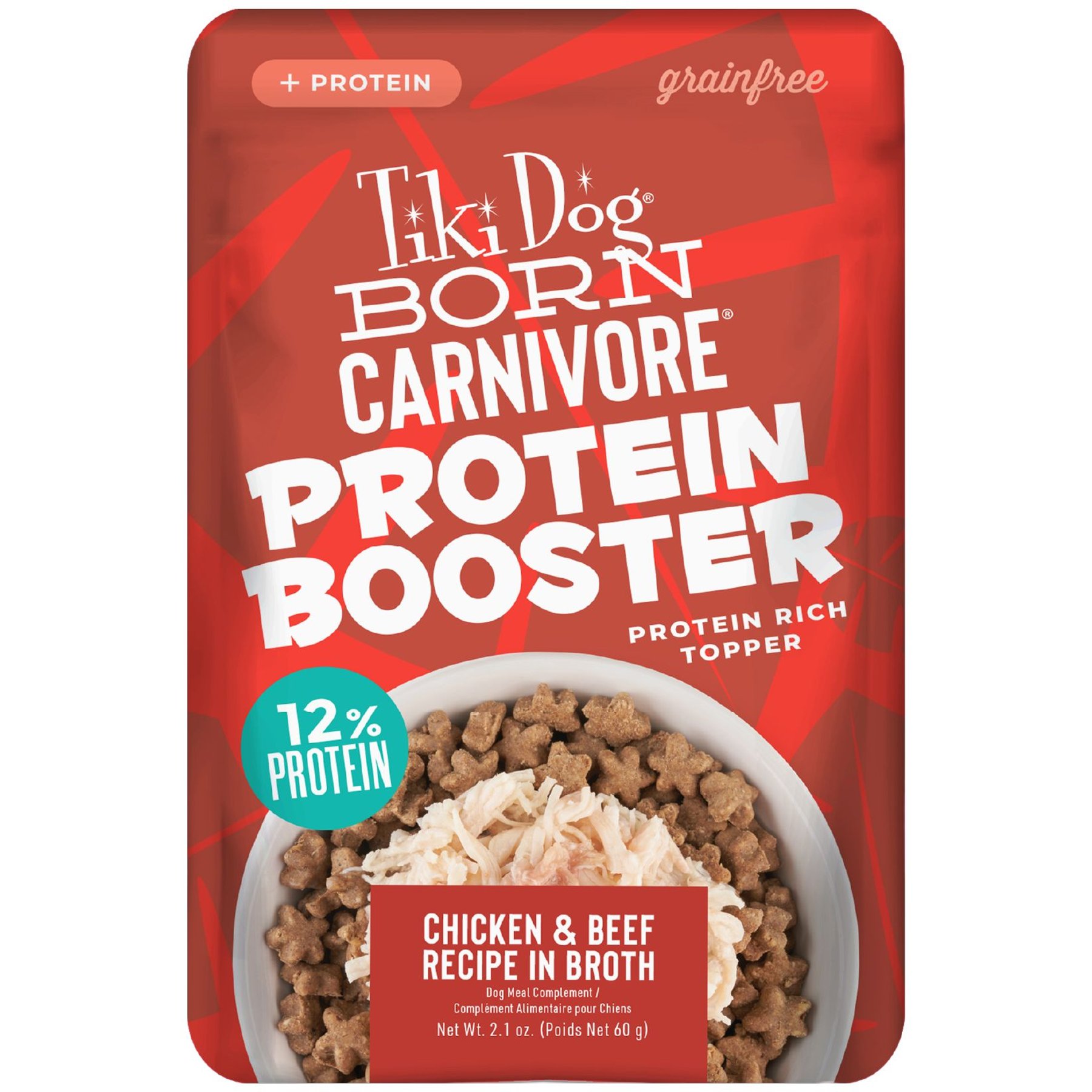Tiki Dog Born Carnivore Protein Booster Chicken & Beef Recipe in Broth Grain-Free Dog Food Topper, 2.1-oz pouch, case of 12