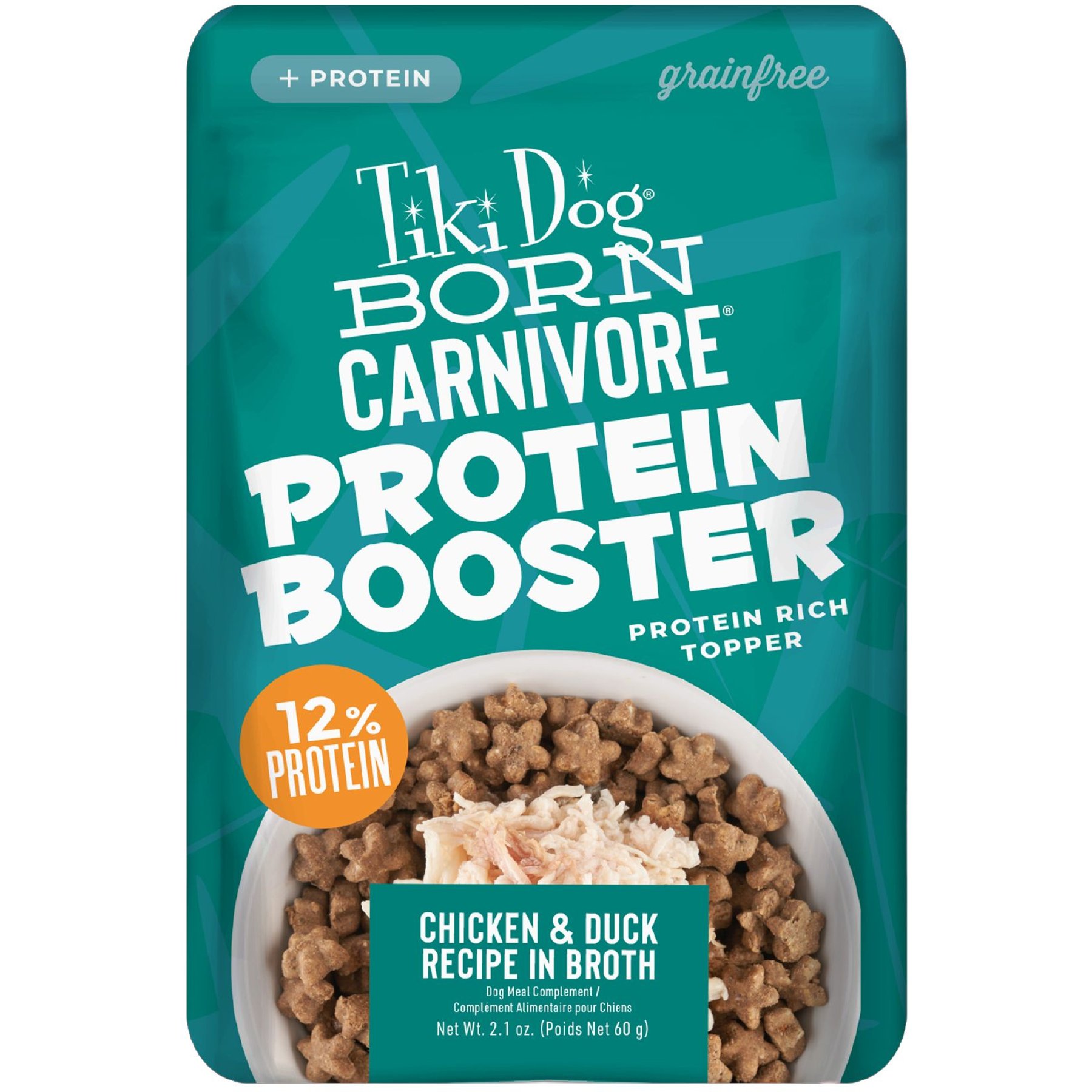 Tiki Dog Born Carnivore Protein Booster Chicken & Duck Recipe in Broth Grain-Free Dog Food Topper, 2.1-oz pouch, case of 12