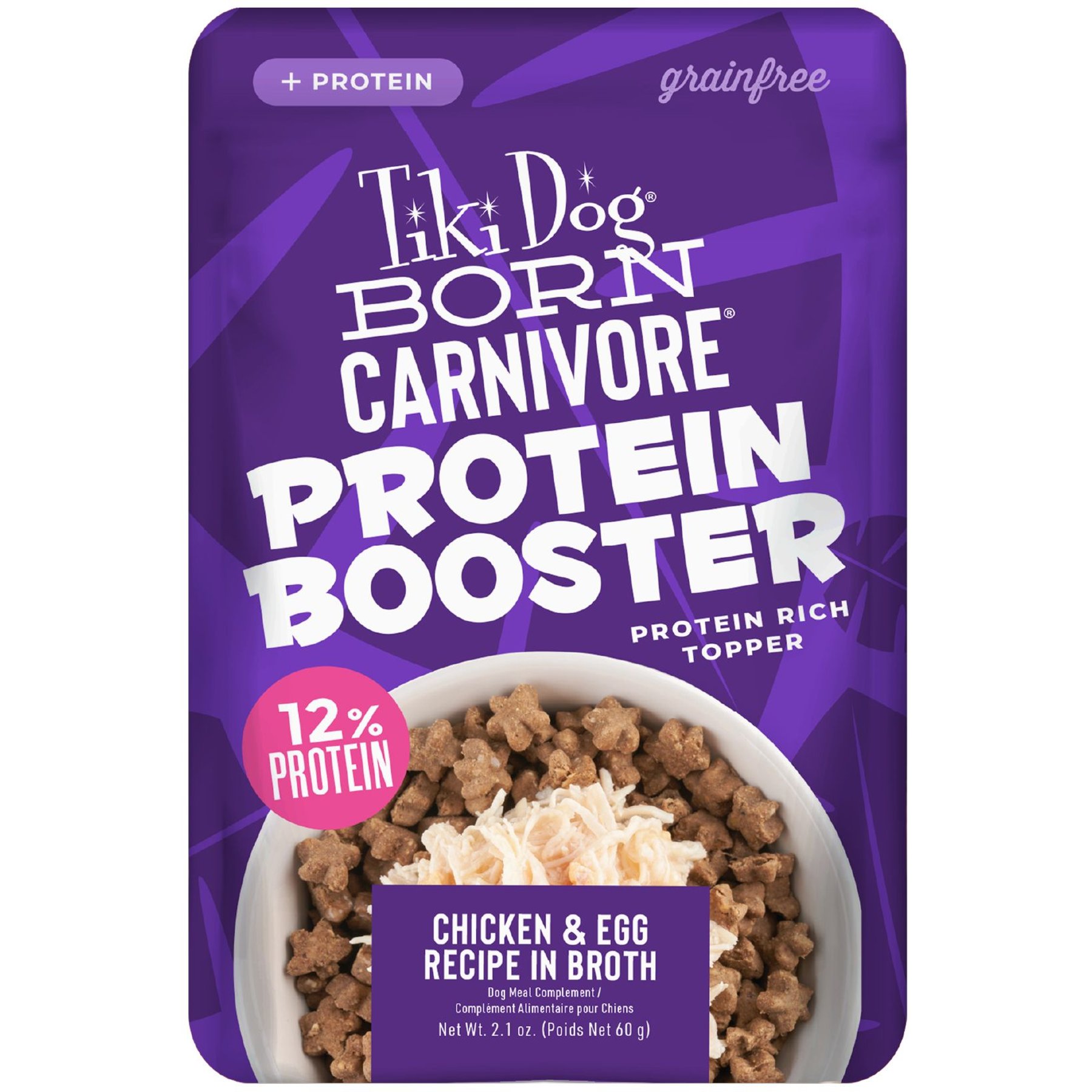 Tiki Dog Born Carnivore Protein Booster Chicken & Egg Recipe in Broth Grain-Free Dog Food Topper, 2.1-oz pouch, case of 12