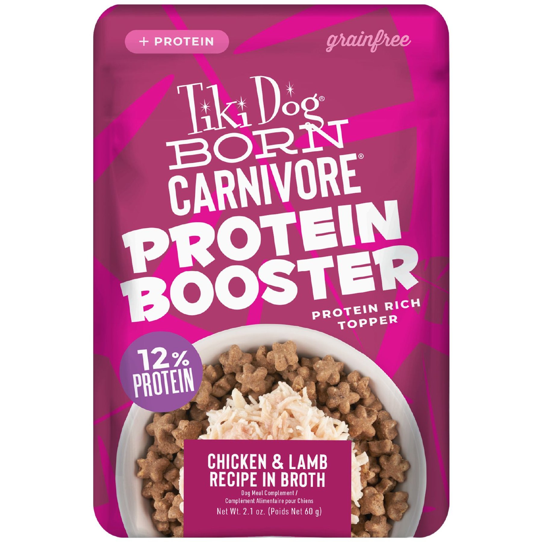 Tiki Dog Born Carnivore Protein Booster Chicken & Lamb Recipe in Broth Grain-Free Dog Food Topper, 2.1-oz pouch, case of 12