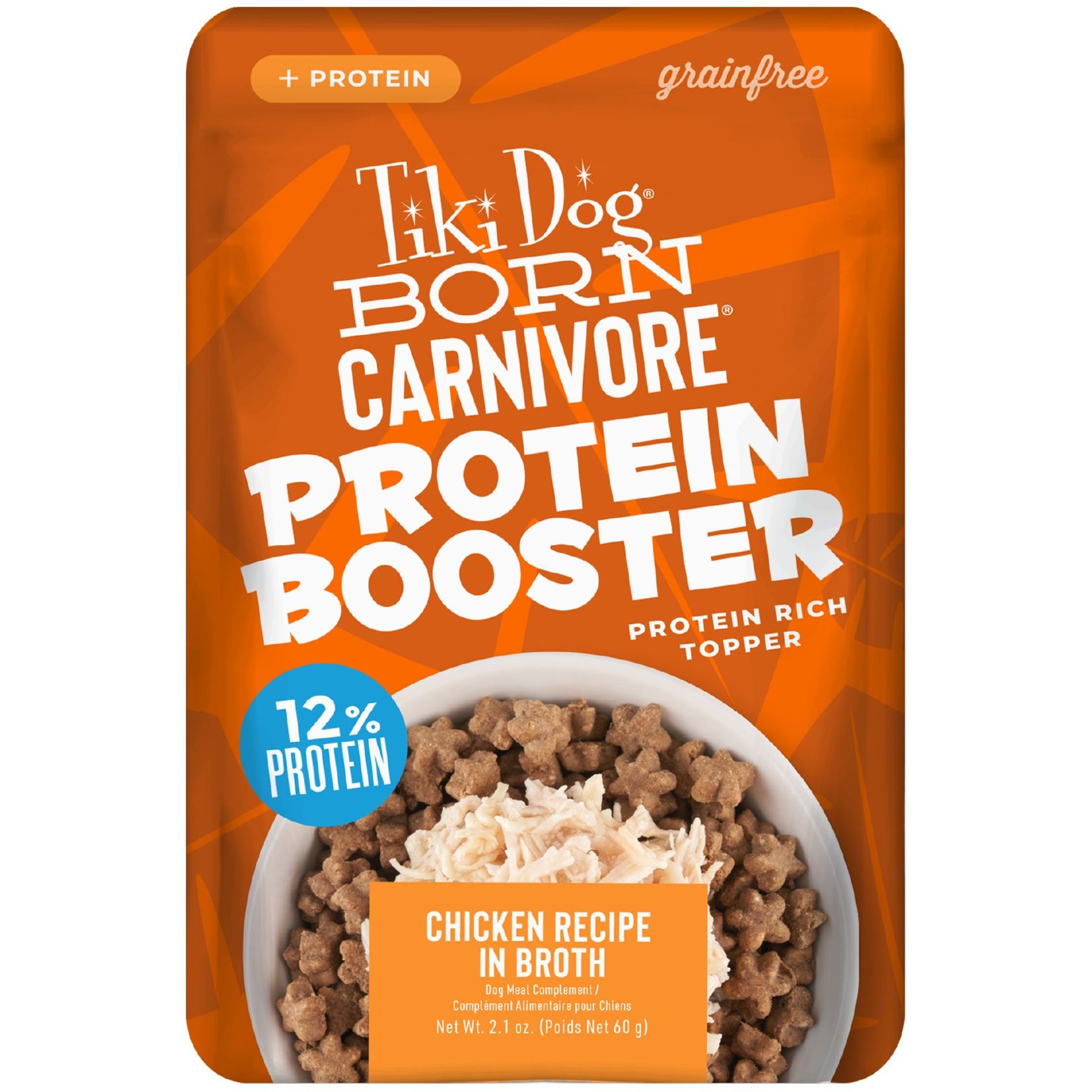 Tiki Dog Born Carnivore Protein Booster Chicken Recipe in Broth Grain-Free Dog Food Topper, 2.1-oz pouch, case of 12