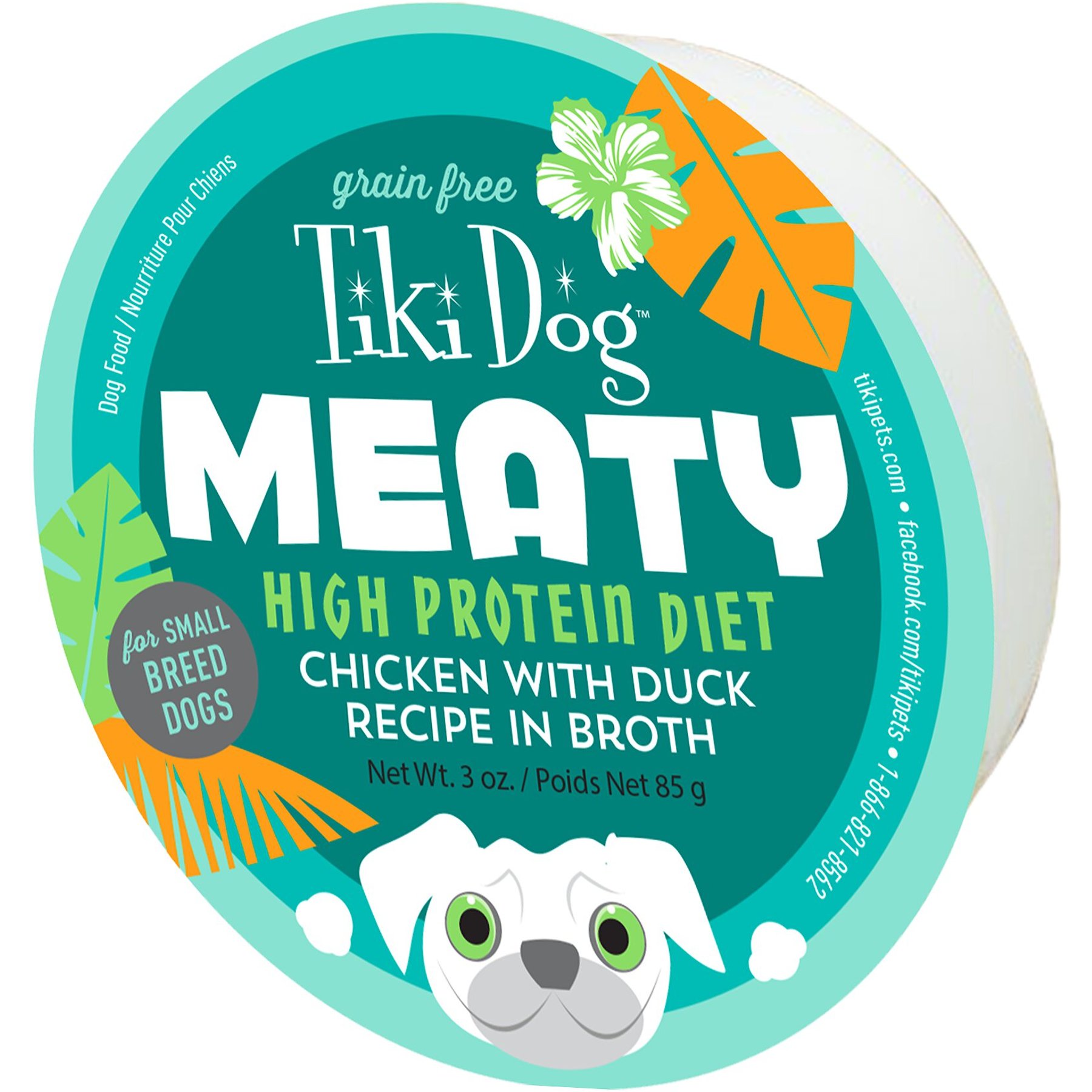 Tiki Dog Meaty High Protein Diet Chicken with Duck Recipe in Broth Grain-Free Wet Dog Food, 3-oz cup, case of 4