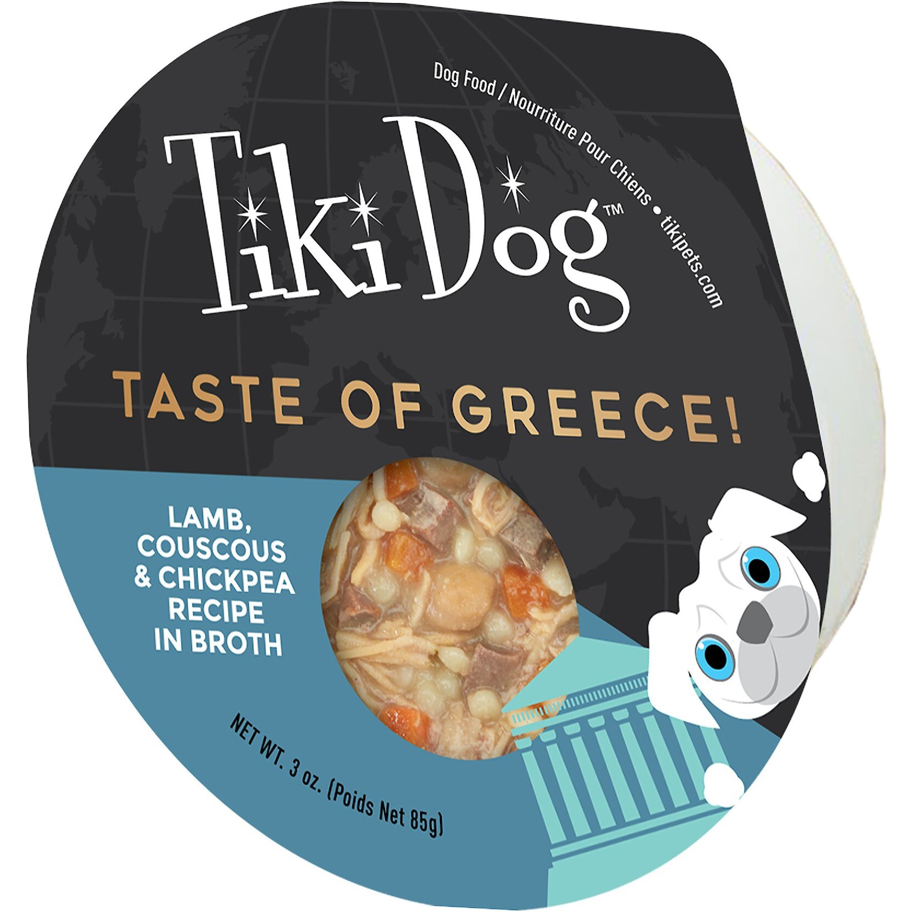 Tiki Dog Tiki Dog Taste of the World Greece Lamb, Couscous & Chickepea Recipe in Broth Wet Dog Food dog food package