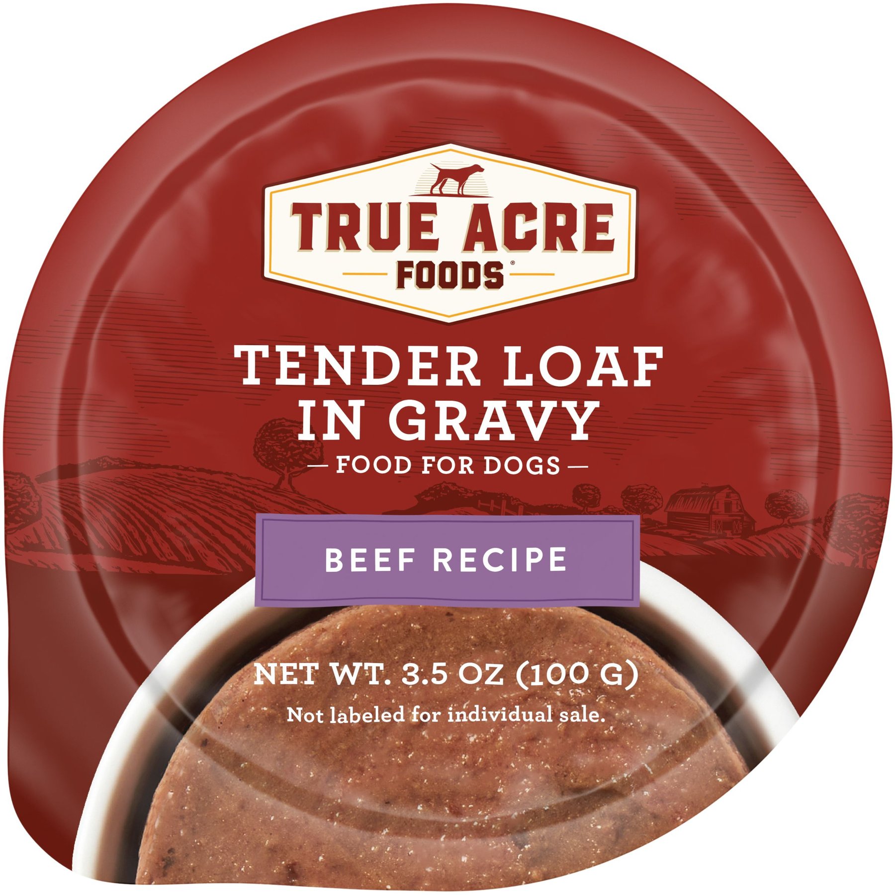 True Acre Foods Beef Recipe Tender Loaf in Gravy, Wet Dog Food, 3.5-oz cup, case of 12