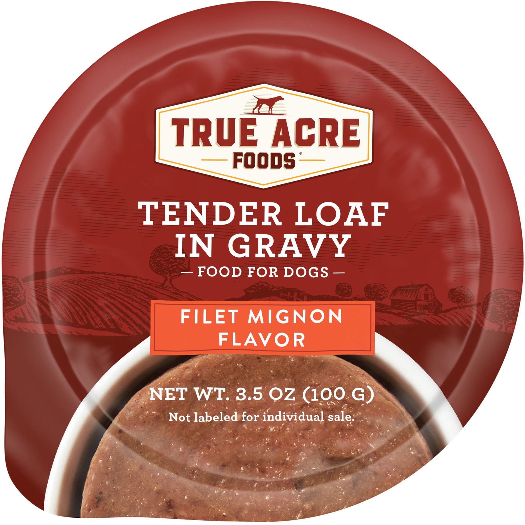 True Acre Foods Filet Mignon Flavor Tender Loaf in Gravy, Wet Dog Food, 3.5-oz cup, case of 12