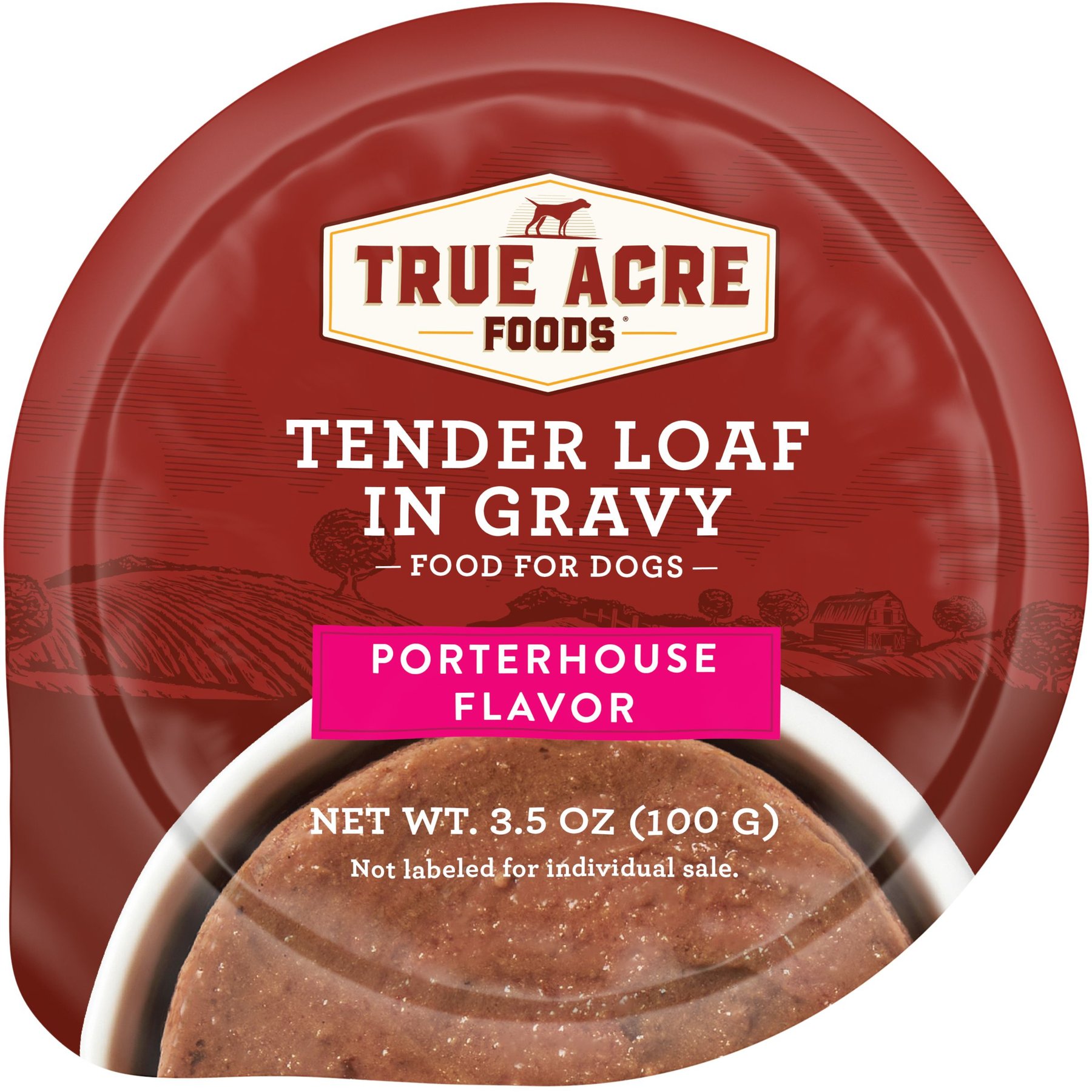 True Acre Foods Porterhouse Flavor Tender Loaf in Gravy, Wet Dog Food, 3.5-oz cup, case of 12