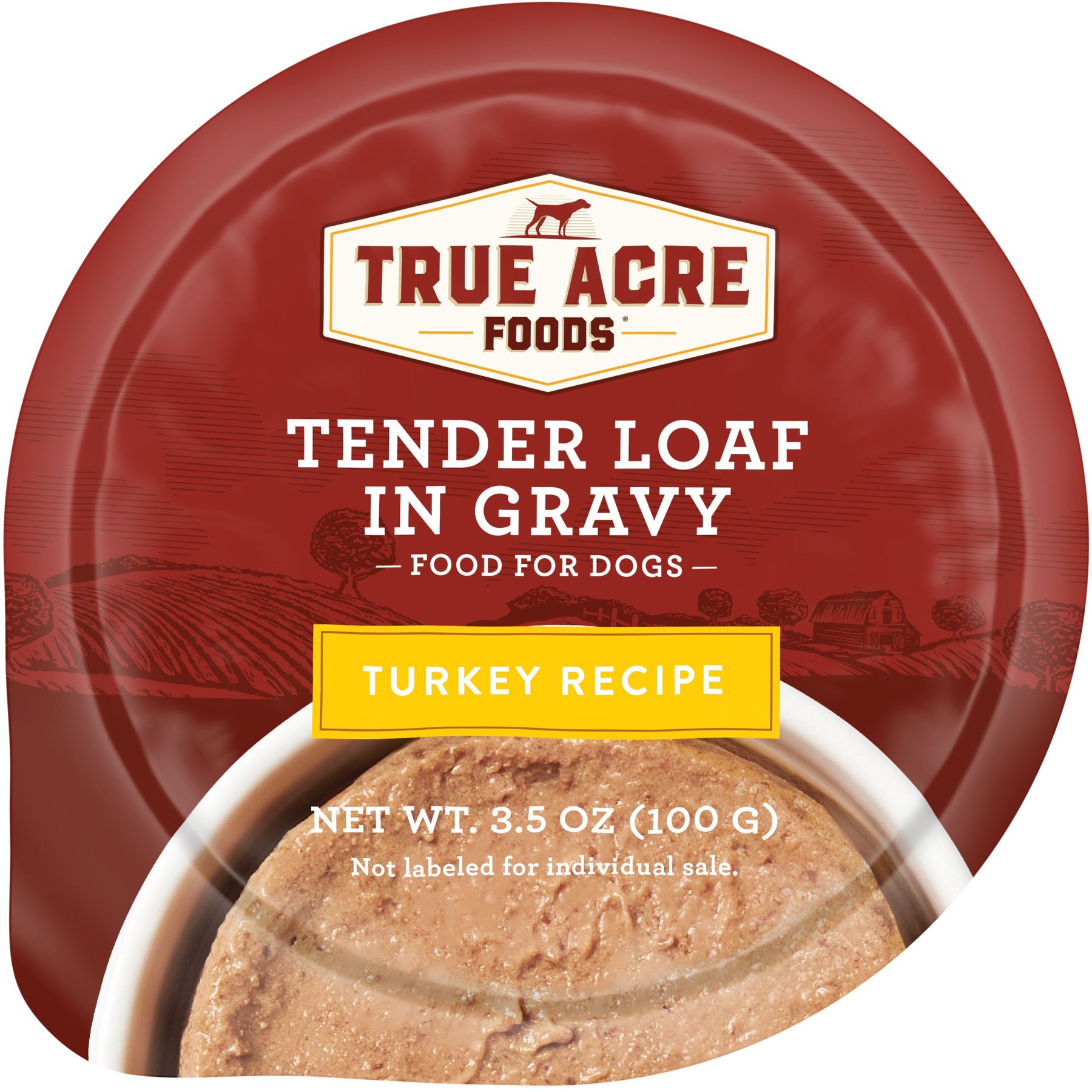 True Acre Foods Turkey Recipe Tender Loaf in Gravy, Wet Dog Food, 3.5-oz cup, case of 12