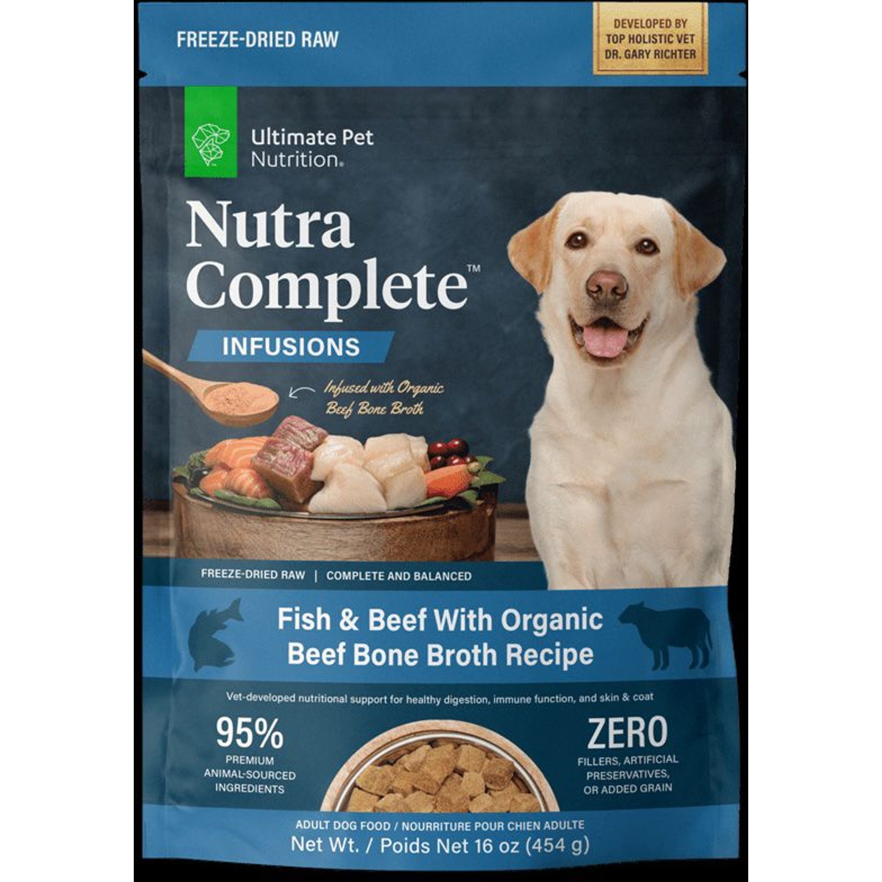 Ultimate Pet Nutrition Nutra Complete Plus Bone Broth Fish & Beef Grain-Free Freeze-Dried Raw Dog Food