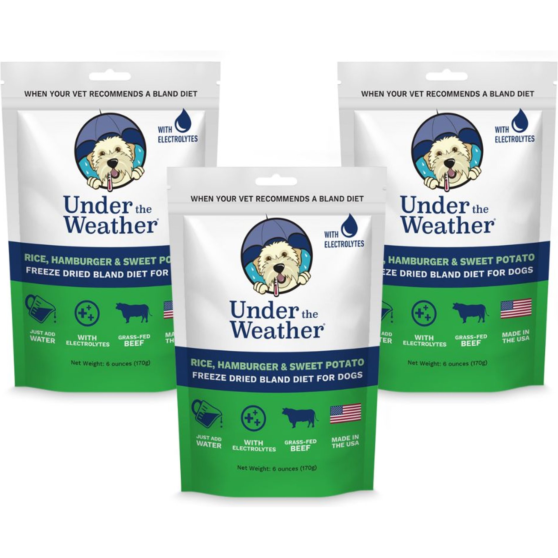 Under the Weather Rice, Hamburger & Sweet Potato Freeze-Dried Dog Food, 6-oz bag, 3 count