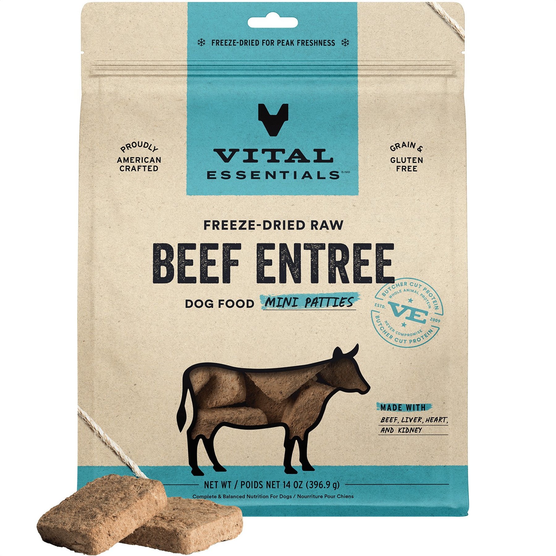 Vital Essentials Beef Mini Patties Freeze-Dried Raw Dog Food