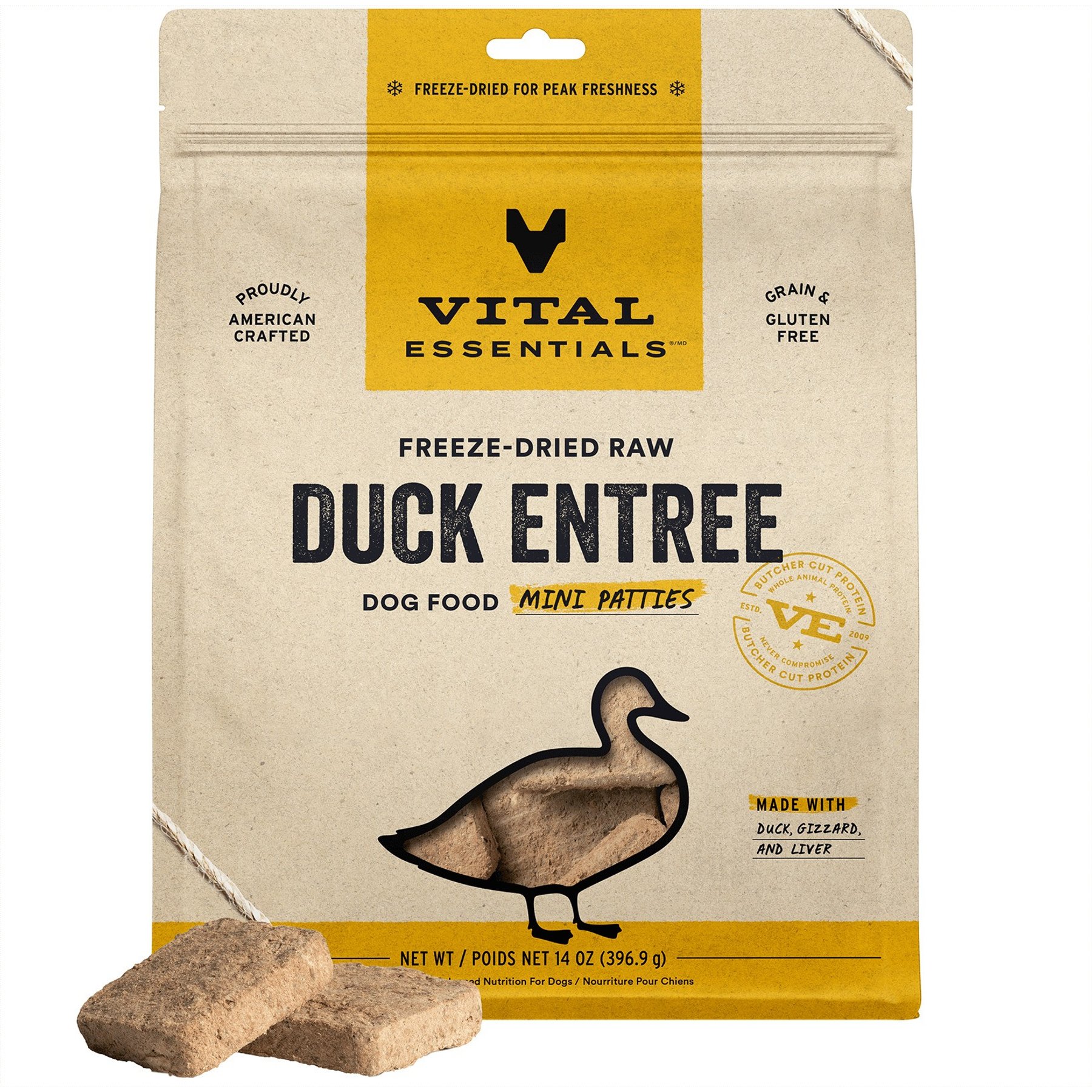 Vital Essentials Duck Mini Patties Entree Freeze-Dried Raw Dog Food