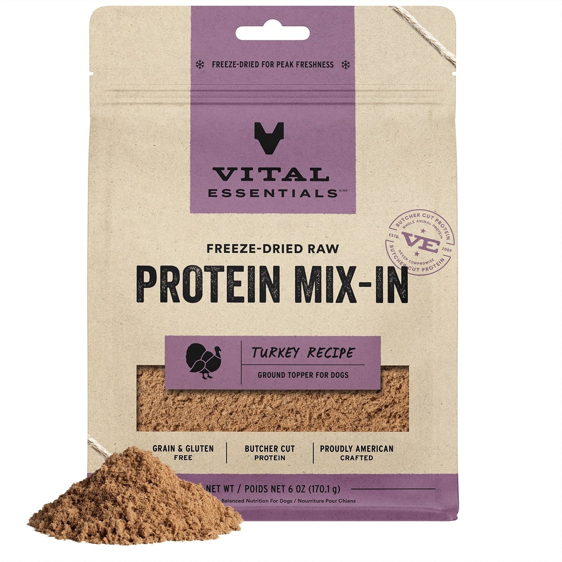 Vital Essentials Freeze-Dried Raw Protein Mix-In Turkey Recipe Ground Dog Food Topper