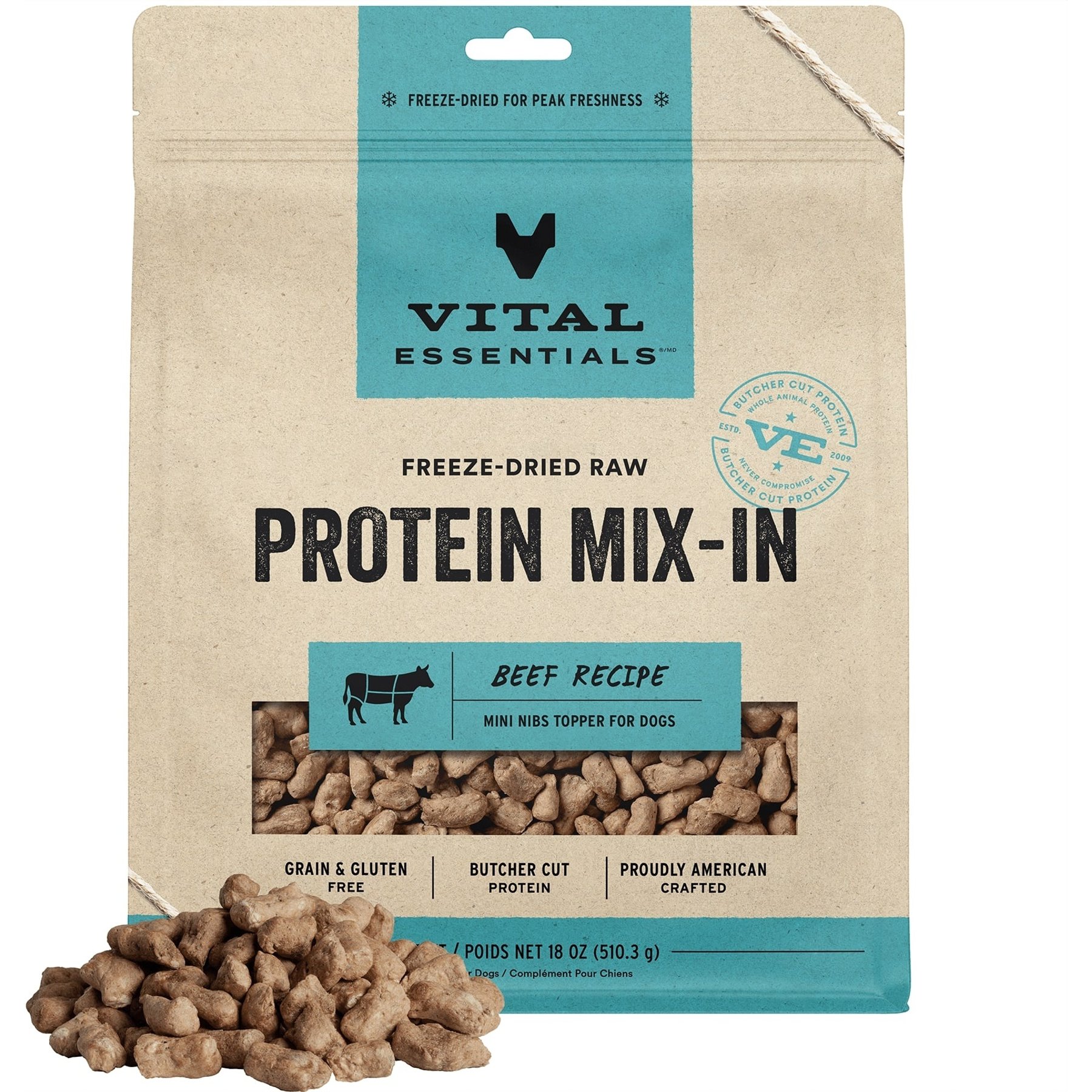 Vital Essentials Protein Mix-In Beef Recipe Mini Nibs Grain-Free Freeze-Dried Raw Dog Food Topper