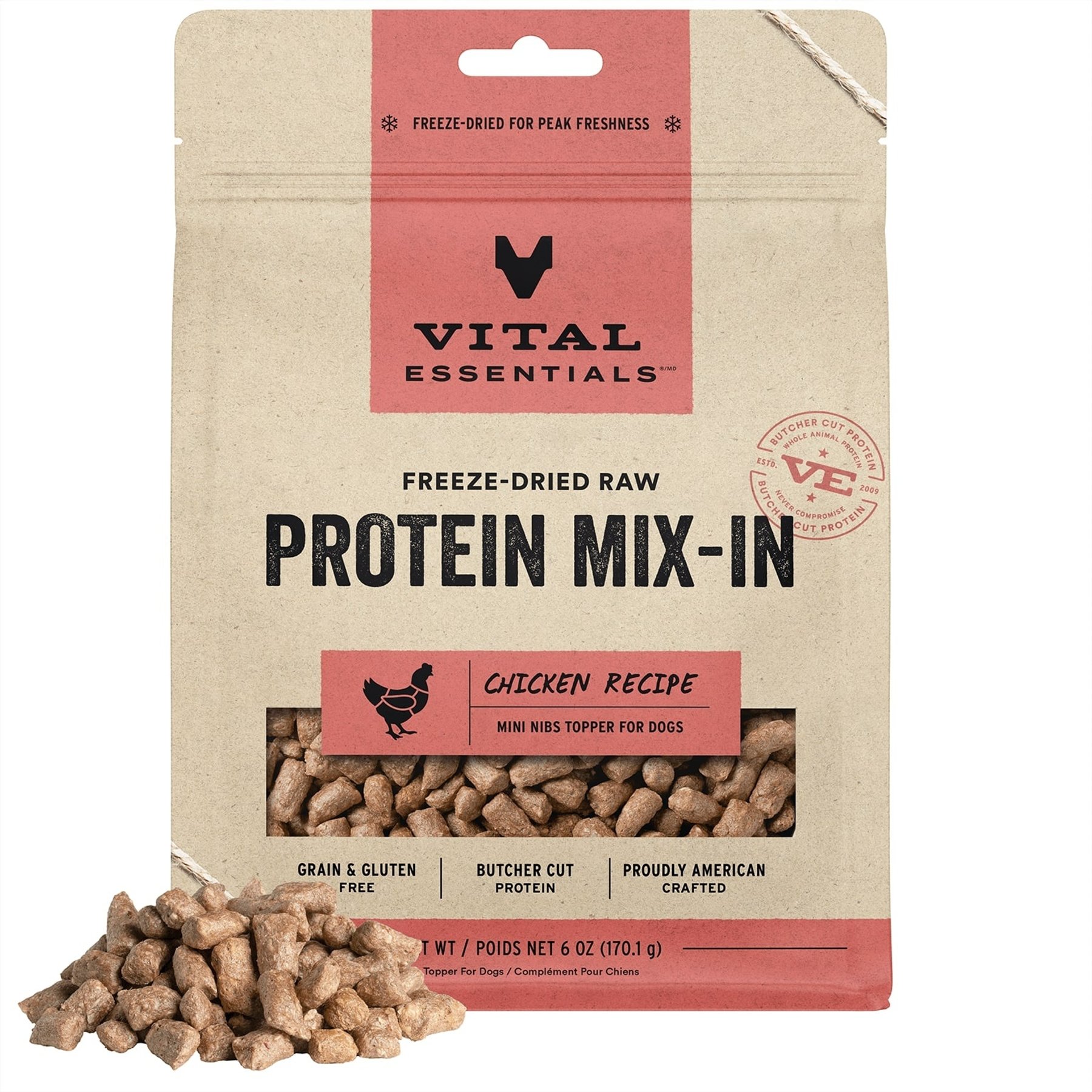 Vital Essentials Protein Mix-In Chicken Recipe Mini Nibs Grain-Free Freeze-Dried Raw Dog Food Topper