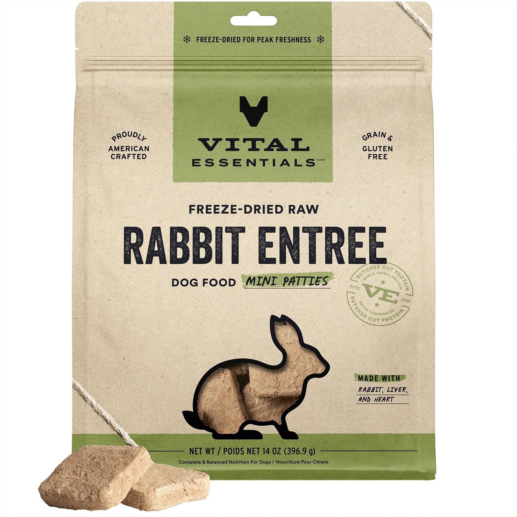 Vital Essentials Rabbit Mini Patties Entree Freeze-Dried Raw Dog Food