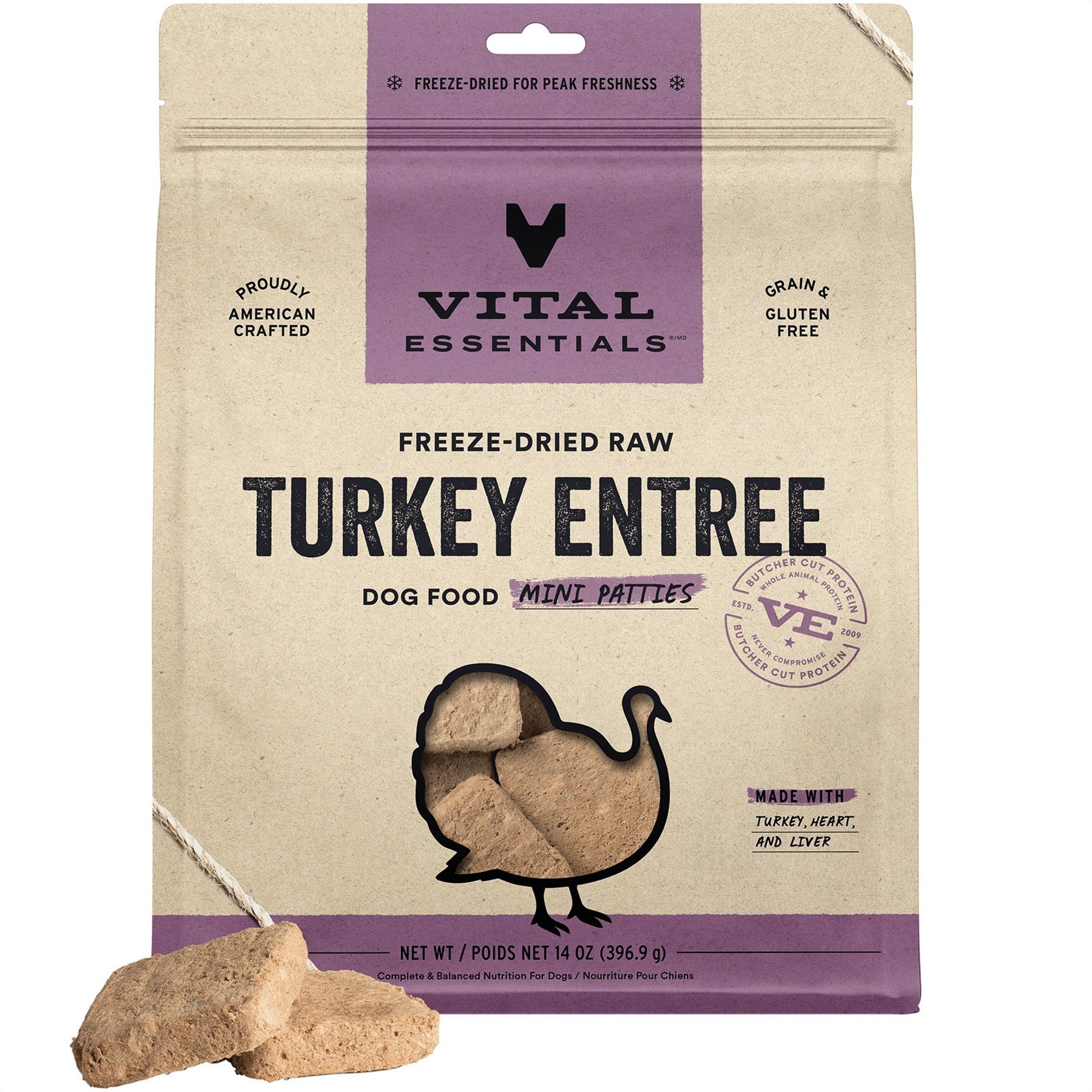 Vital Essentials Turkey Mini Patties Entree Freeze-Dried Raw Dog Food