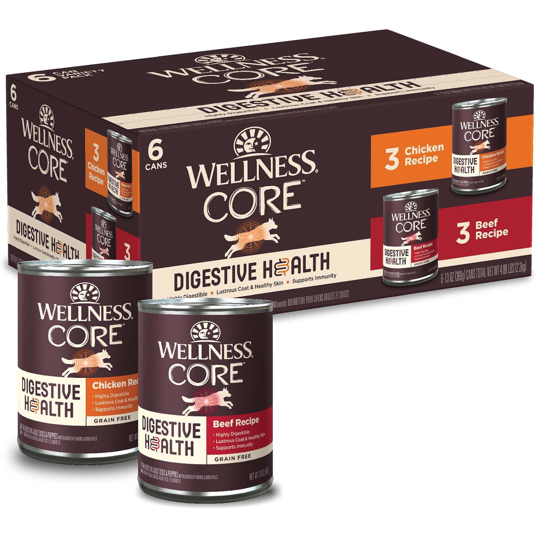 Wellness Wellness CORE Digestive Health Chicken & Beef Pate Variety Pack Grain-Free Wet Dog Food dog food package