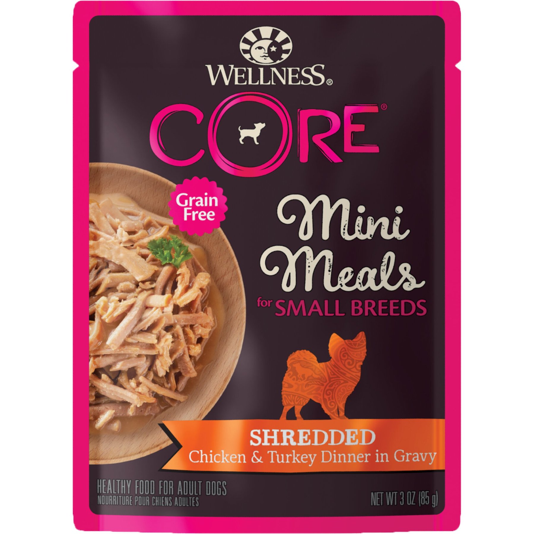 Wellness CORE Grain-Free Small Breed Mini Meals Shredded Chicken & Turkey in Gravy Dog Food Pouches