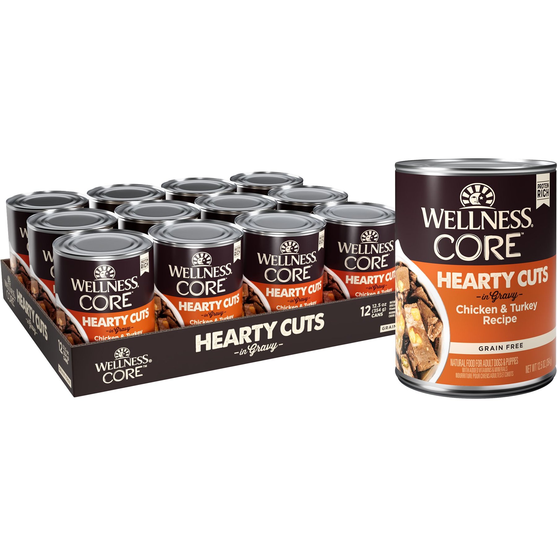 Wellness CORE Hearty Cuts in Gravy Chicken & Turkey Recipe Grain-Free Canned Dog Food