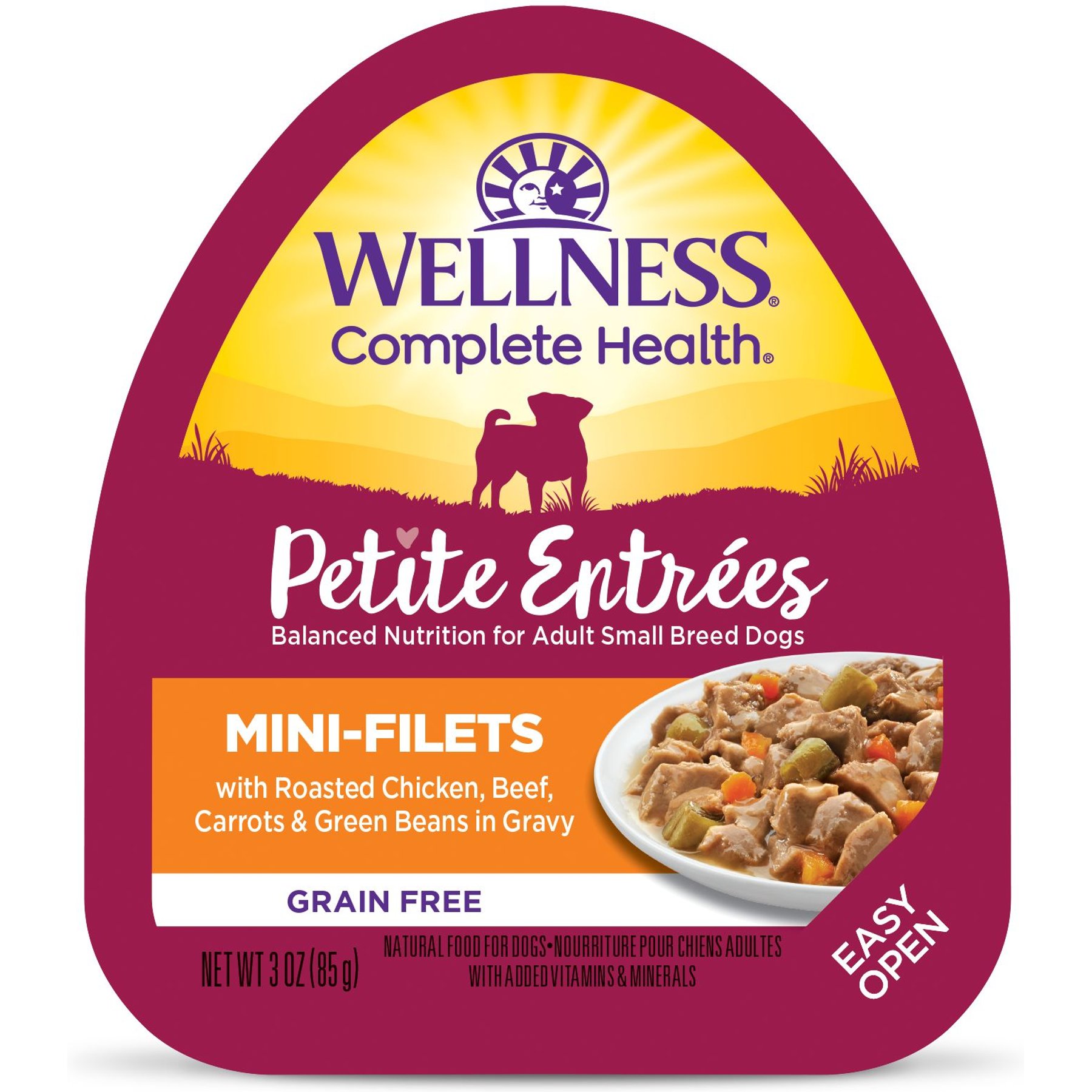Wellness Petite Entrees Mini-Filets with Roasted Chicken, Beef, Carrots & Green Beans in Gravy Grain-Free Wet Dog Food