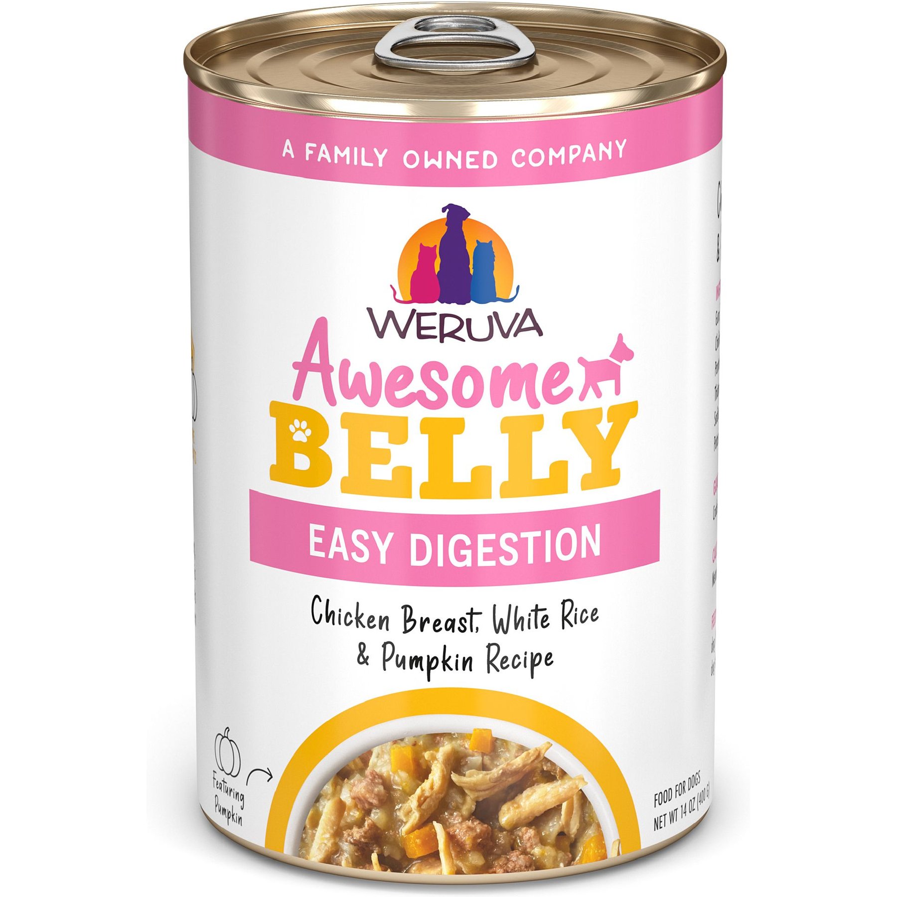 Weruva Awesome Belly, Chicken Breast, White Rice & Pumpkin Recipe Adult Gluten-Free Shredded Canned Wet Dog Food