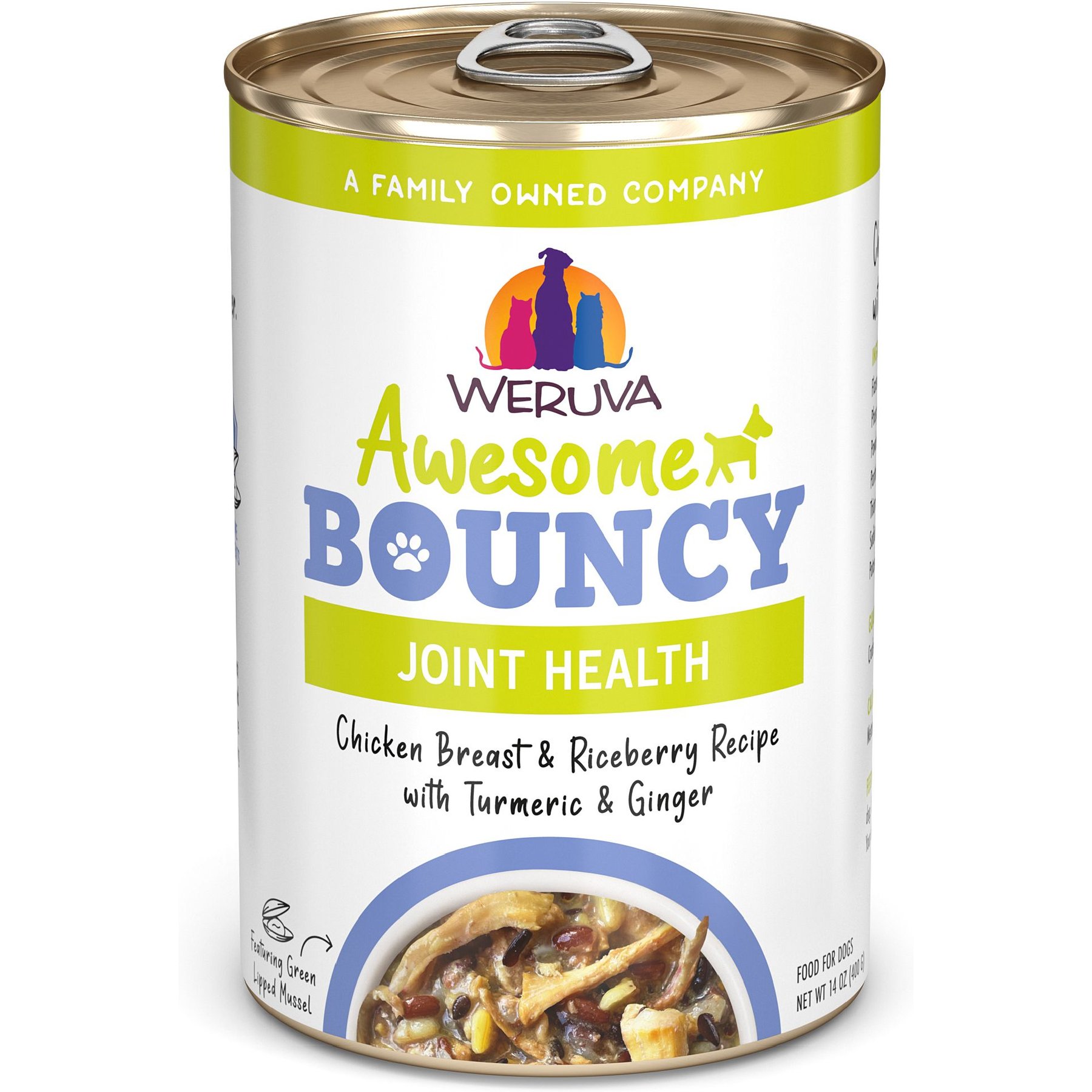 Weruva Awesome Bouncy, Chicken Breast & Riceberry Recipe with Turmeric & Ginger Adult Gluten-Free Shredded Canned Wet Dog Food