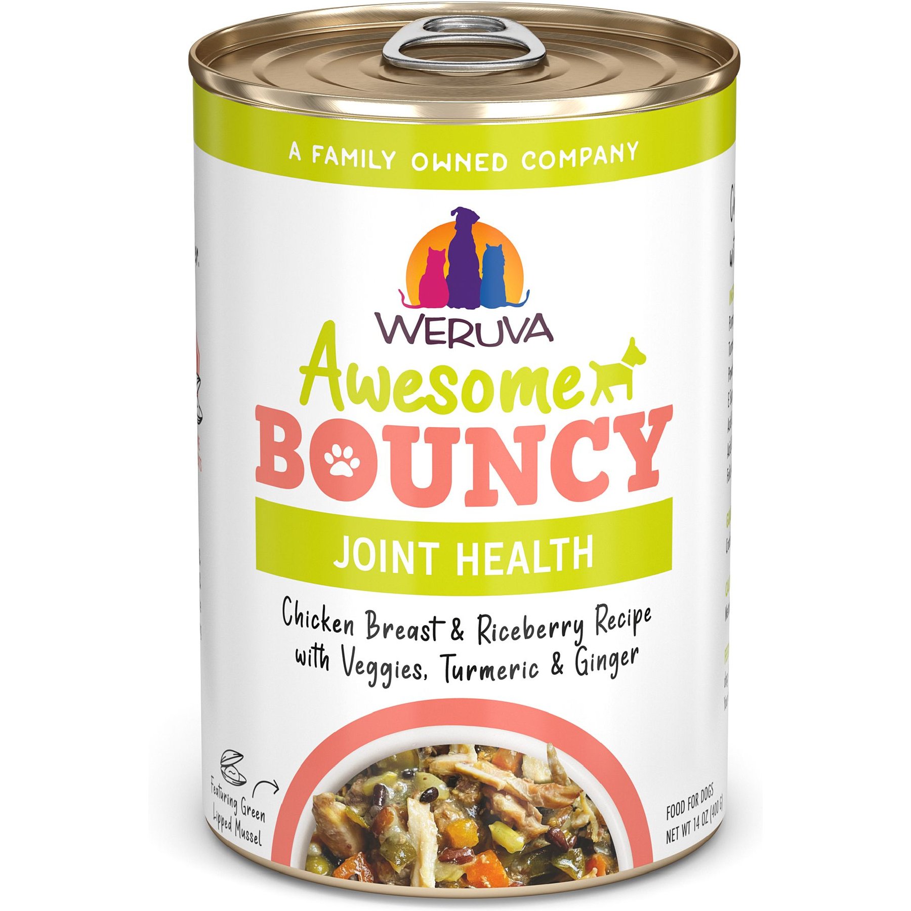 Weruva Awesome Bouncy, Chicken Breast & Riceberry Recipe with Veggies, Turmeric & Ginger Adult Gluten-Free Shredded Canned Wet Dog Food