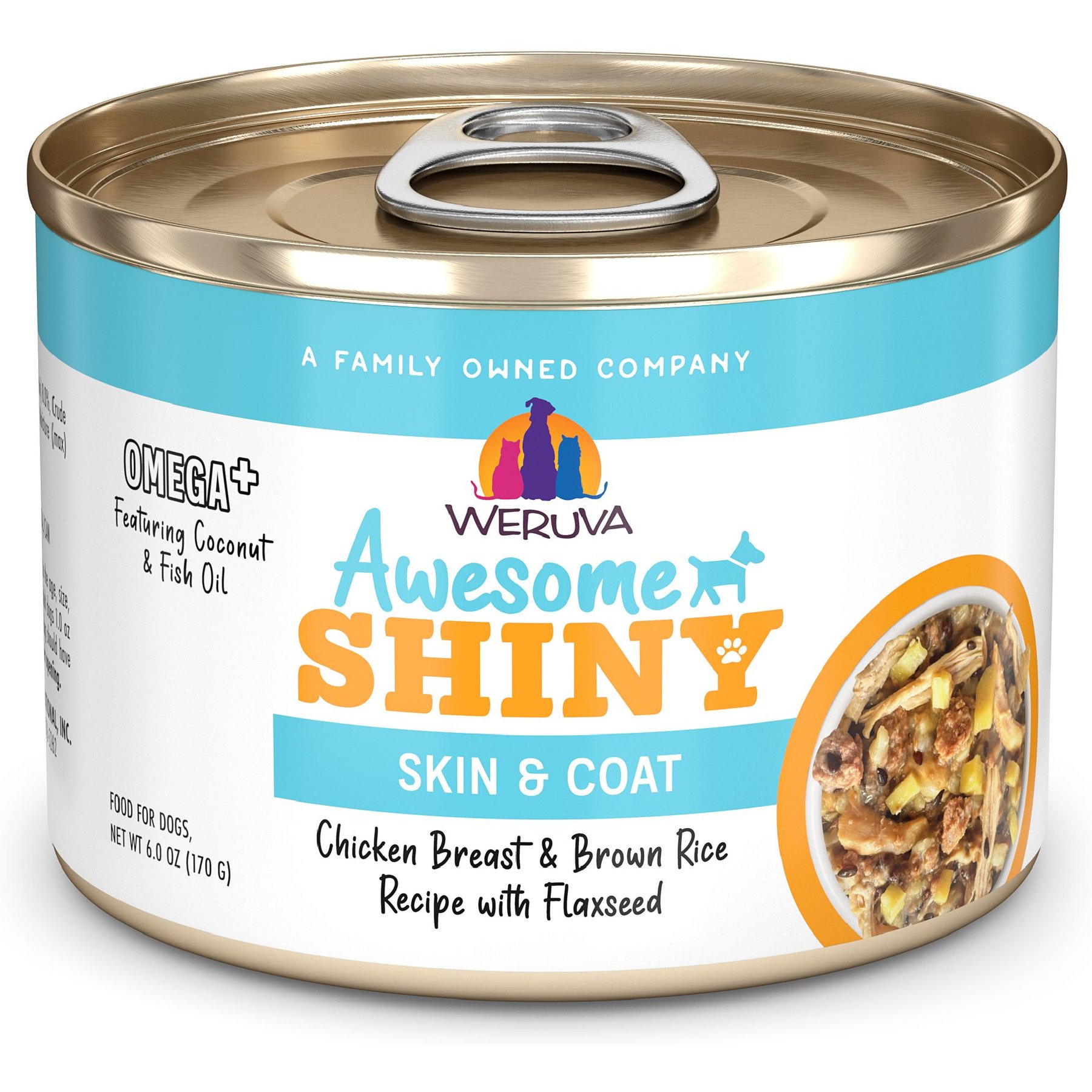 Weruva Awesome Shiny, Chicken Breast & Brown Rice Recipe with Flaxseed Adult Gluten-Free Shredded Canned Wet Dog Food