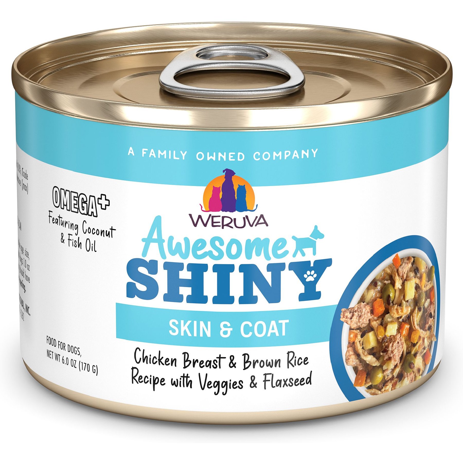 Weruva Awesome Shiny, Chicken Breast & Brown Rice Recipe with Veggies & Flaxseed Adult Gluten-Free Shredded Canned Wet Dog Food