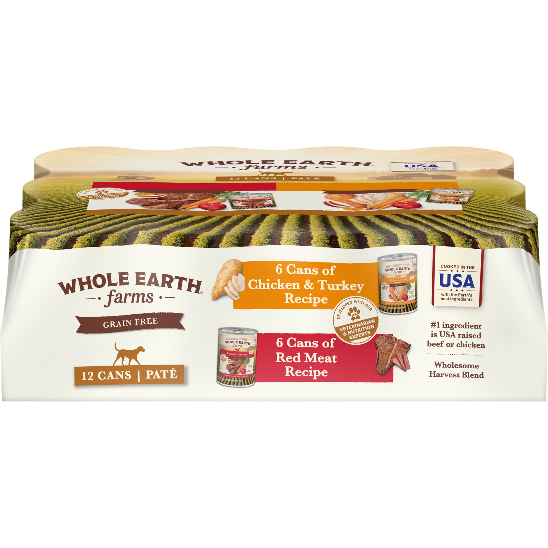 Whole Earth Farms Chicken & Turkey & Red Meat Recipes Grain-Free Variety Pack Wet Dog Food, 12.7-oz can, case of 12
